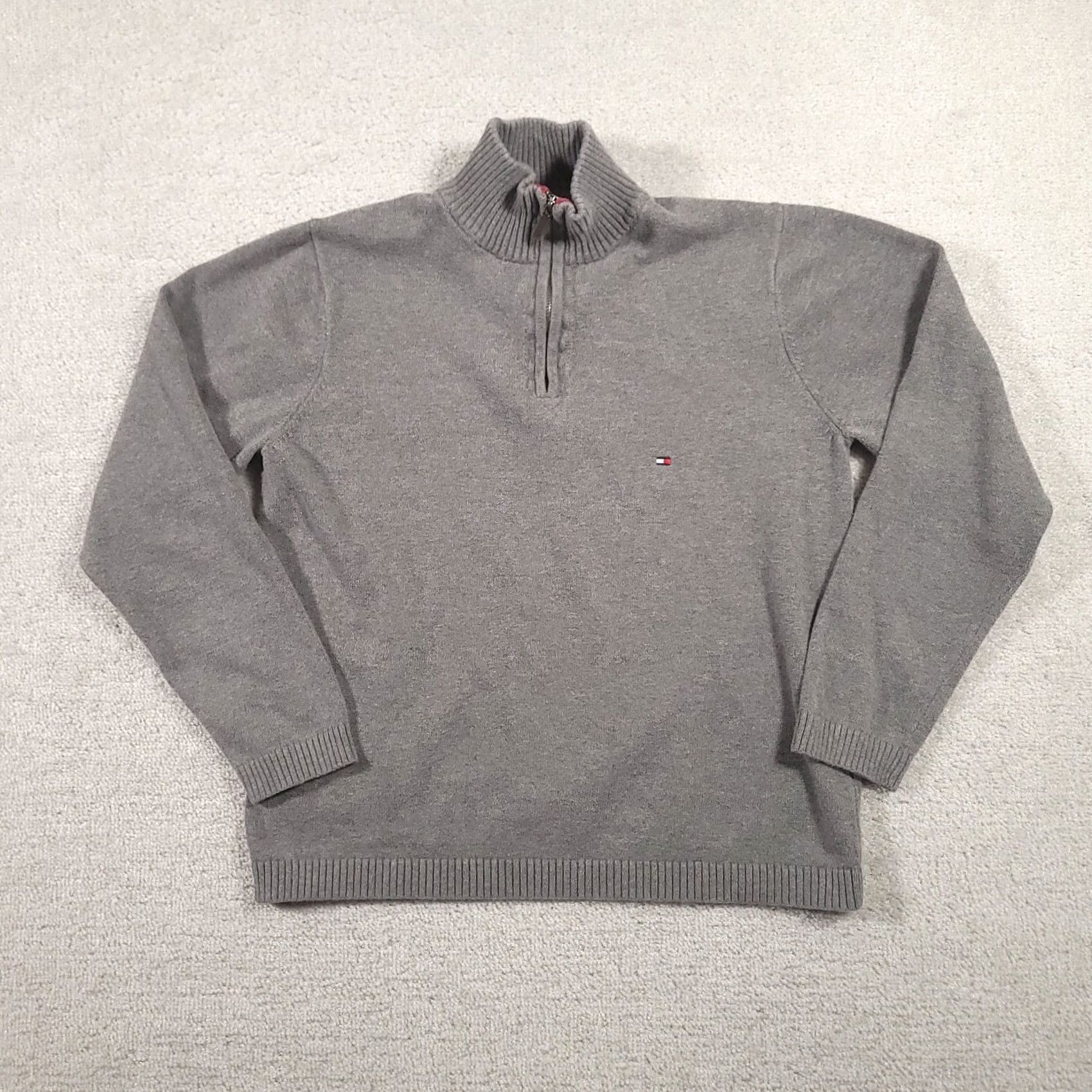 Tommy Hilfiger Tommy Hilfiger 1/4 Zip Long Sleeve Sweater Mens Small Gray Flag Logo Casual Mock Size US S / EU 44-46 / 1 - 2 Thumbnail