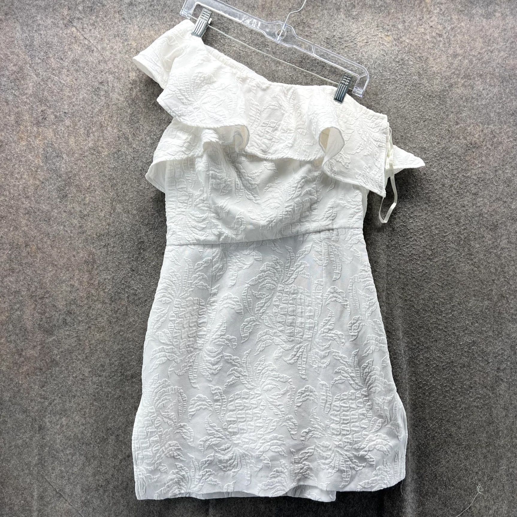 Lilly Pulitzer Lilly Pulitzer Dress Womens 10 White Jacquard One Shoulder Ruffle Mini Sundress Size L / US 10 / IT 46 - 2 Thumbnail