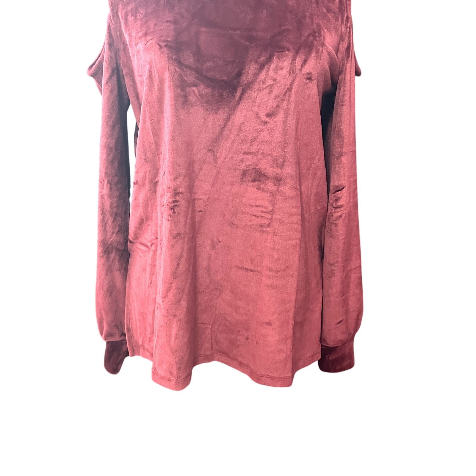 Michael Kors Michael Kors Cold Shoulder Top Slitted Velour Burgundy M NWT Size M / US 6-8 / IT 42-44 - 4 Thumbnail