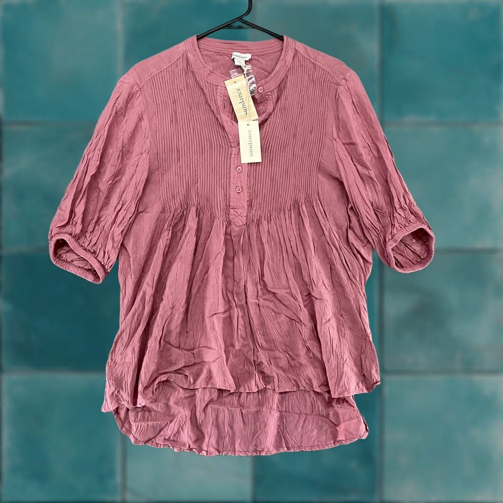 Vintage Sundance Shirt Womens XL Pink Kimberly Tunic Pintuck Henley Crinkle Rayon Top Size XL / US 12-14 / IT 48-50 - 1 Thumbnail