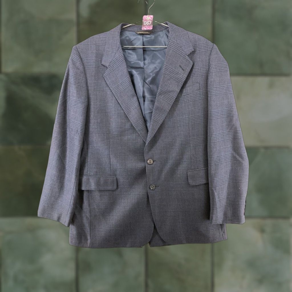Vintage VINTAGE Tom James Suit Jacket Mens 43 L Blue Glen Check USA Made Wool Size 46R - 1 Thumbnail