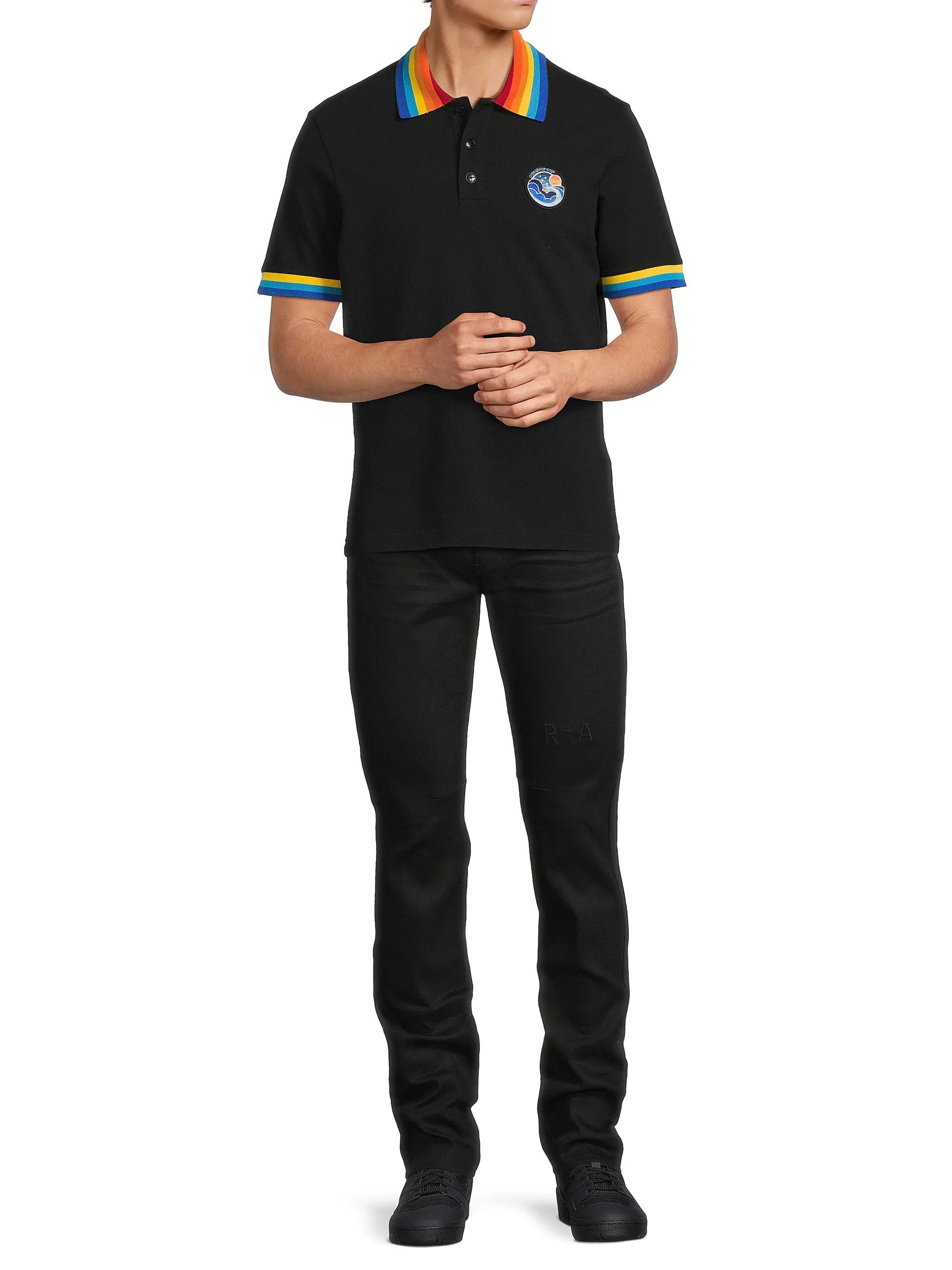 Casablanca os11x0725 Rainbow Cotton Polo Shirt in Black Size US L / EU 52-54 / 3 - 2 Thumbnail