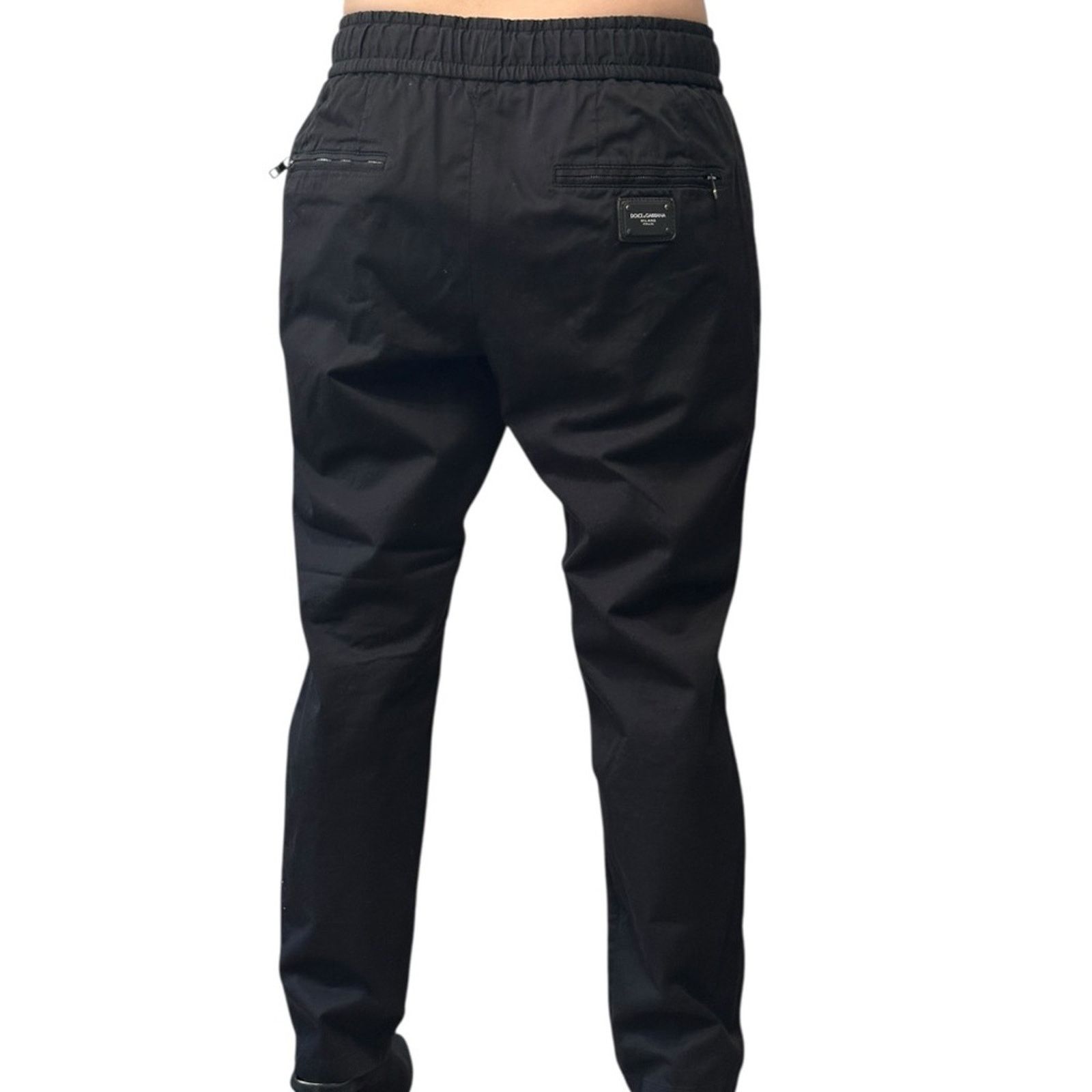 Dolce & Gabbana Essential Black Stretch Cotton Pants IT 46 Metal Logo Tag Size US 30 / EU 46 - 5 Thumbnail