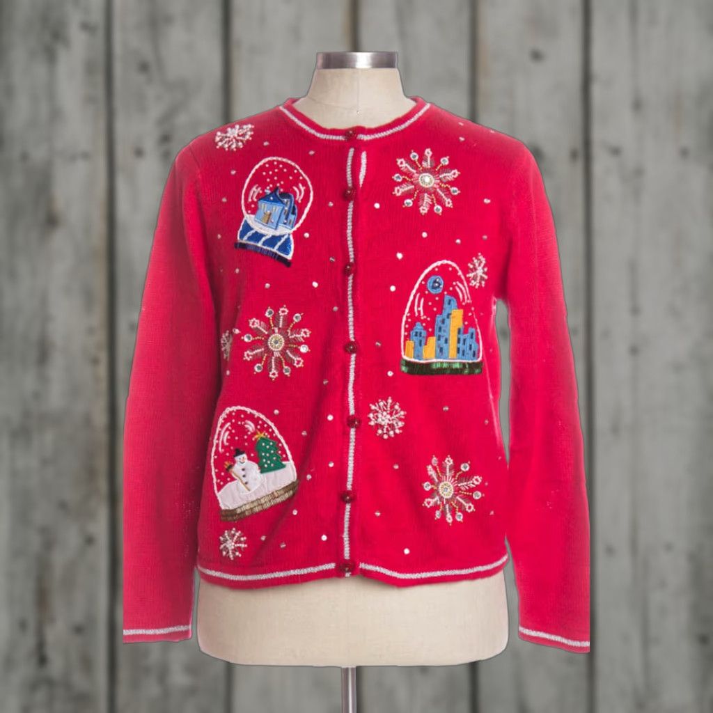 Vintage VINTAGE Red Ugly Christmas Cardigan 33779 PS Red Cardigan Womens Mens XL 42” 24” Ragstock Refrence Point Ramie Cotton Flair Snowflakes Size S / US 4 / IT 40 - 1 Preview