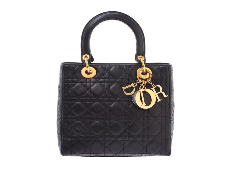 image of Christian Dior G Hardware Lambskin 2Way Handbag Strap Black, Women's