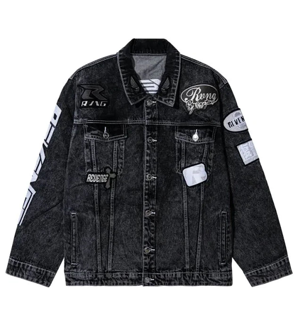 Revenge Moto Patch Denim Jacket Washed Black Size US L / EU 52-54 / 3 - 1 Thumbnail
