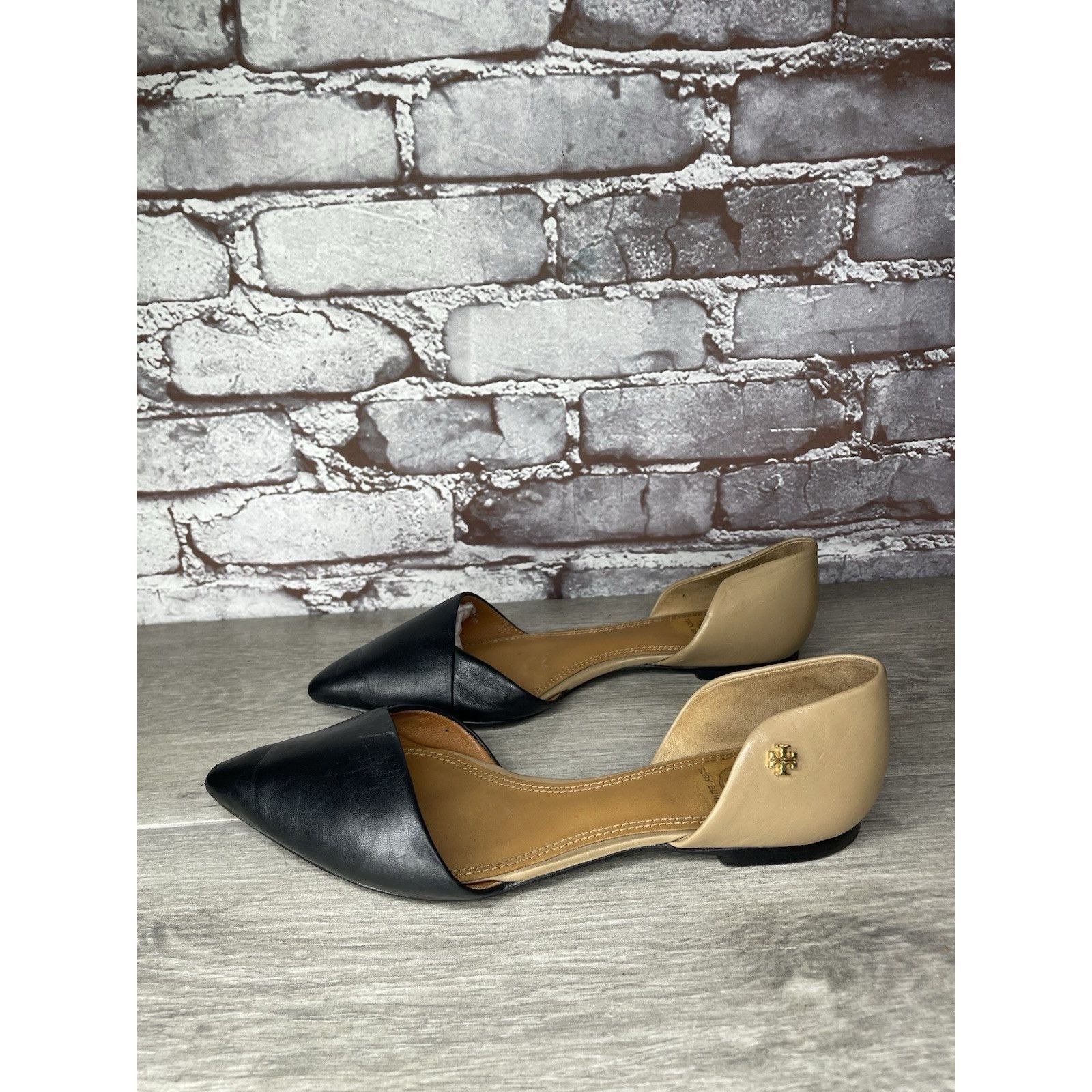 Tory Burch Tory Burch Viv D'Orsay Black Nude Leather Pointed Toe Flats Size US 7 / IT 37 - 21 Thumbnail