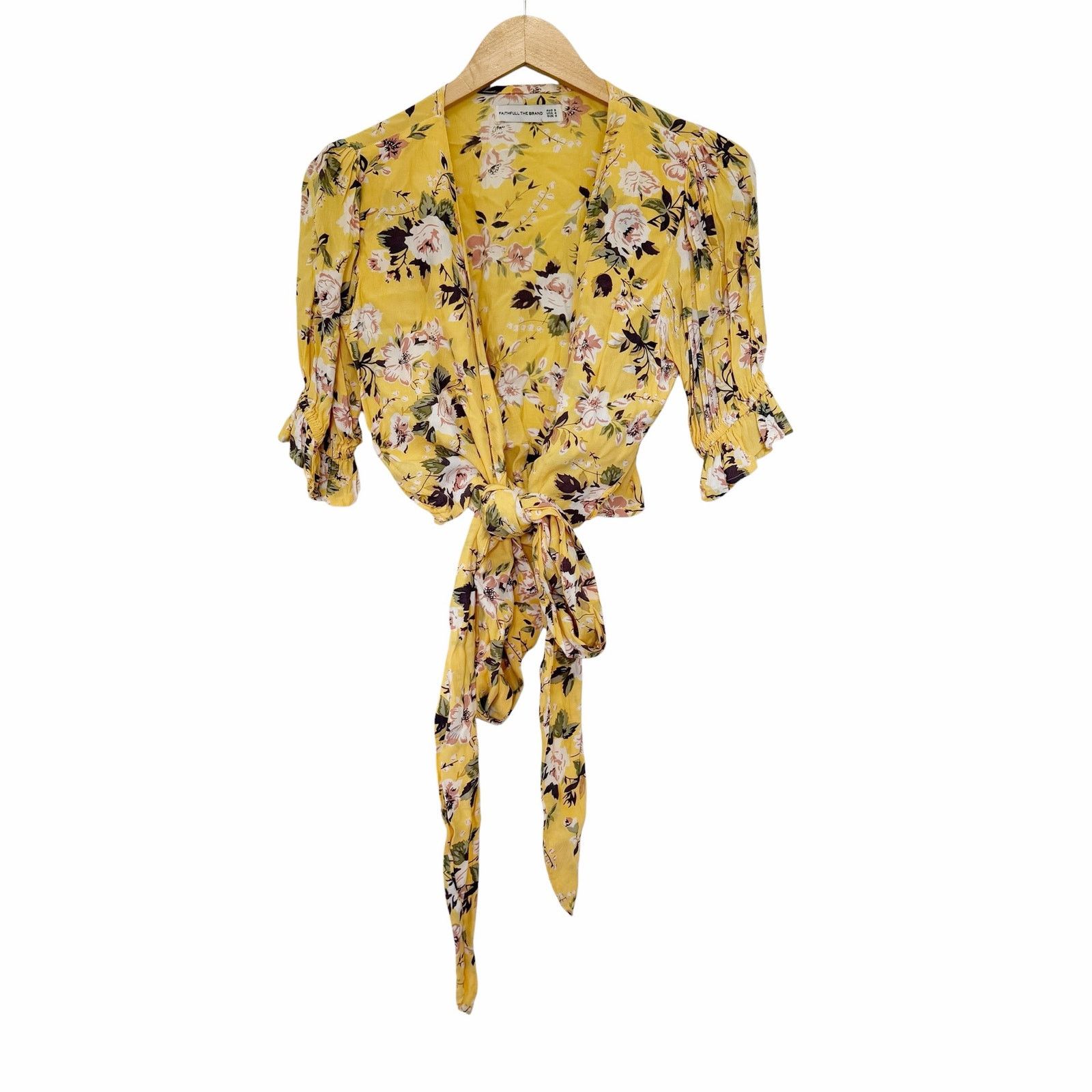 Other Faithfull The Brand Mali Yellow Floral Wrap Top Sz S Size S / US 4 / IT 40 - 1 Thumbnail
