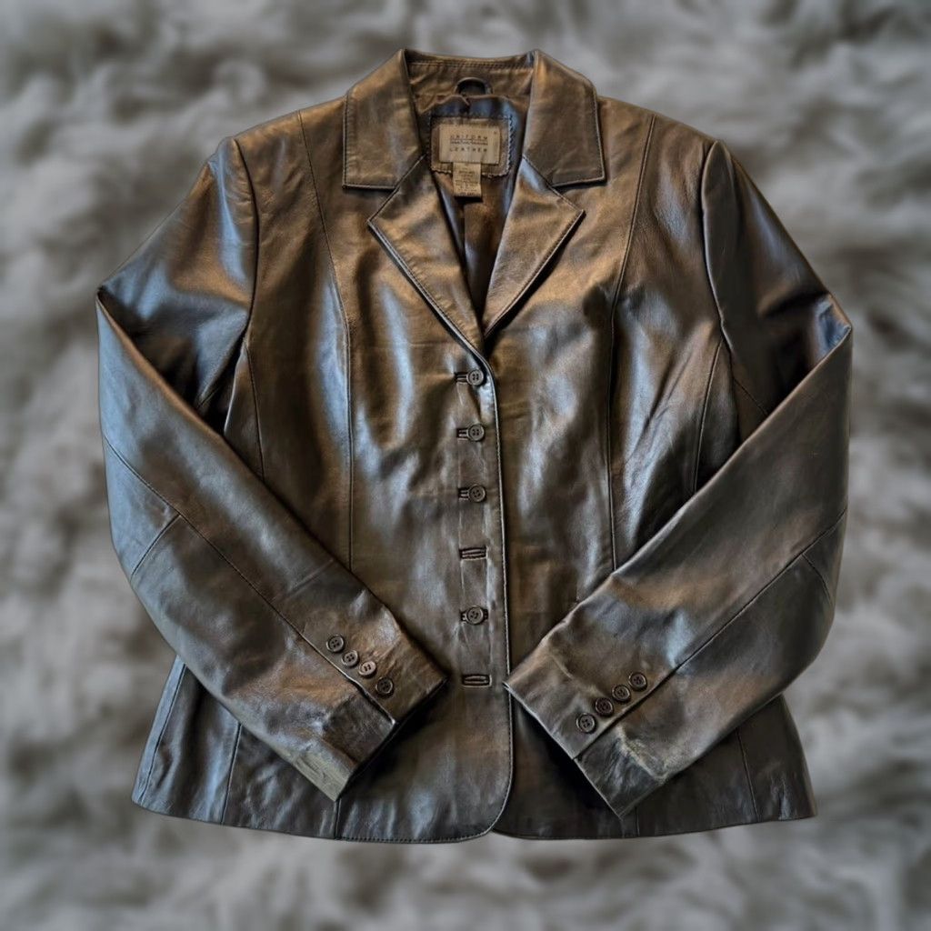 Vintage John Paul Richard Leather Jacket Women 10 Black Button Front Mid-Length Blazer Coat Size L / US 10 / IT 46 - 1 Thumbnail