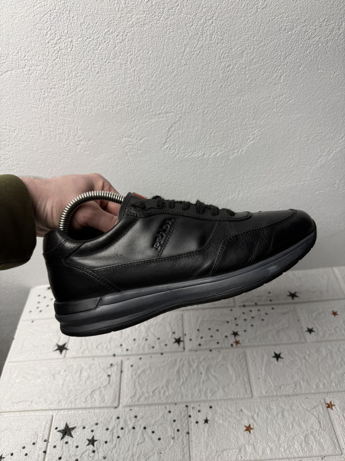 Prada Prada leather sneakers with side logo US7 UK5.5 EUR40 Black Size US 7 / EU 40 - 1 Thumbnail