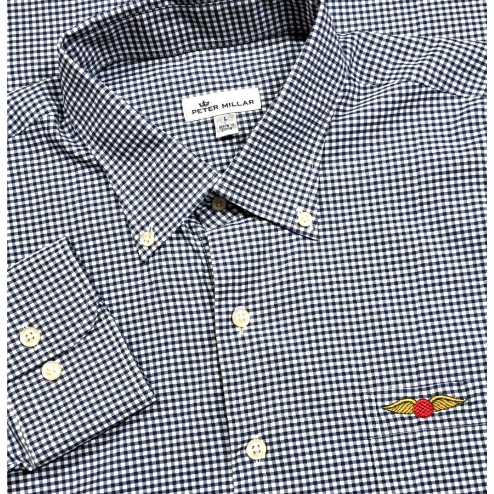 Peter Millar PETER MILLAR Performance Button Up Shirt Baltusrol Golf Club L Blue Mini Check Shirt Regular Mens L Blue Peter Millar Summer Comfort Size US L / EU 52-54 / 3 - 2 Thumbnail