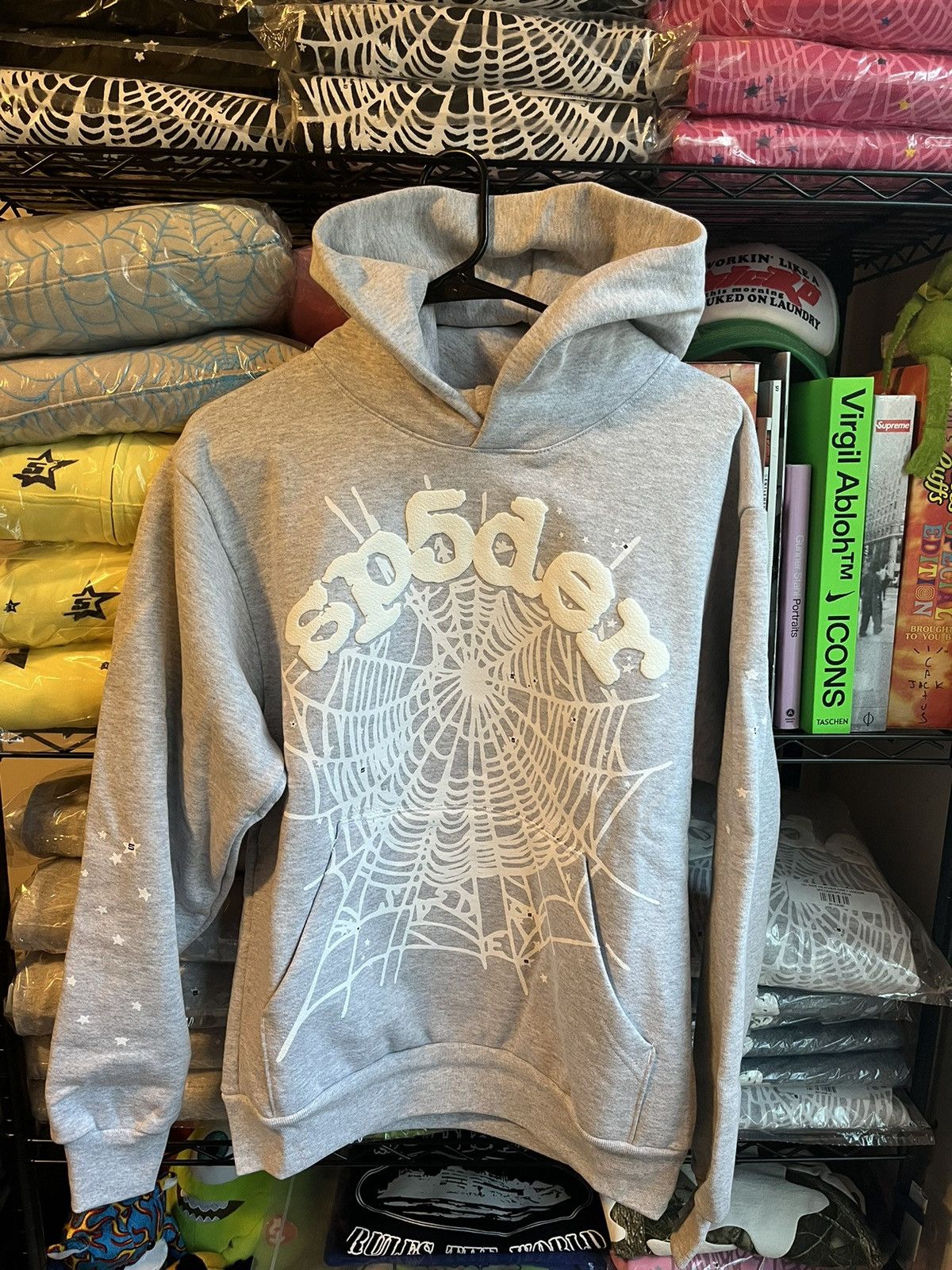 image of Spider Worldwide x Young Thug Sp5Der Worldwide OG Web Hoodie ‘Heather Grey’, Men's (Size Medium)