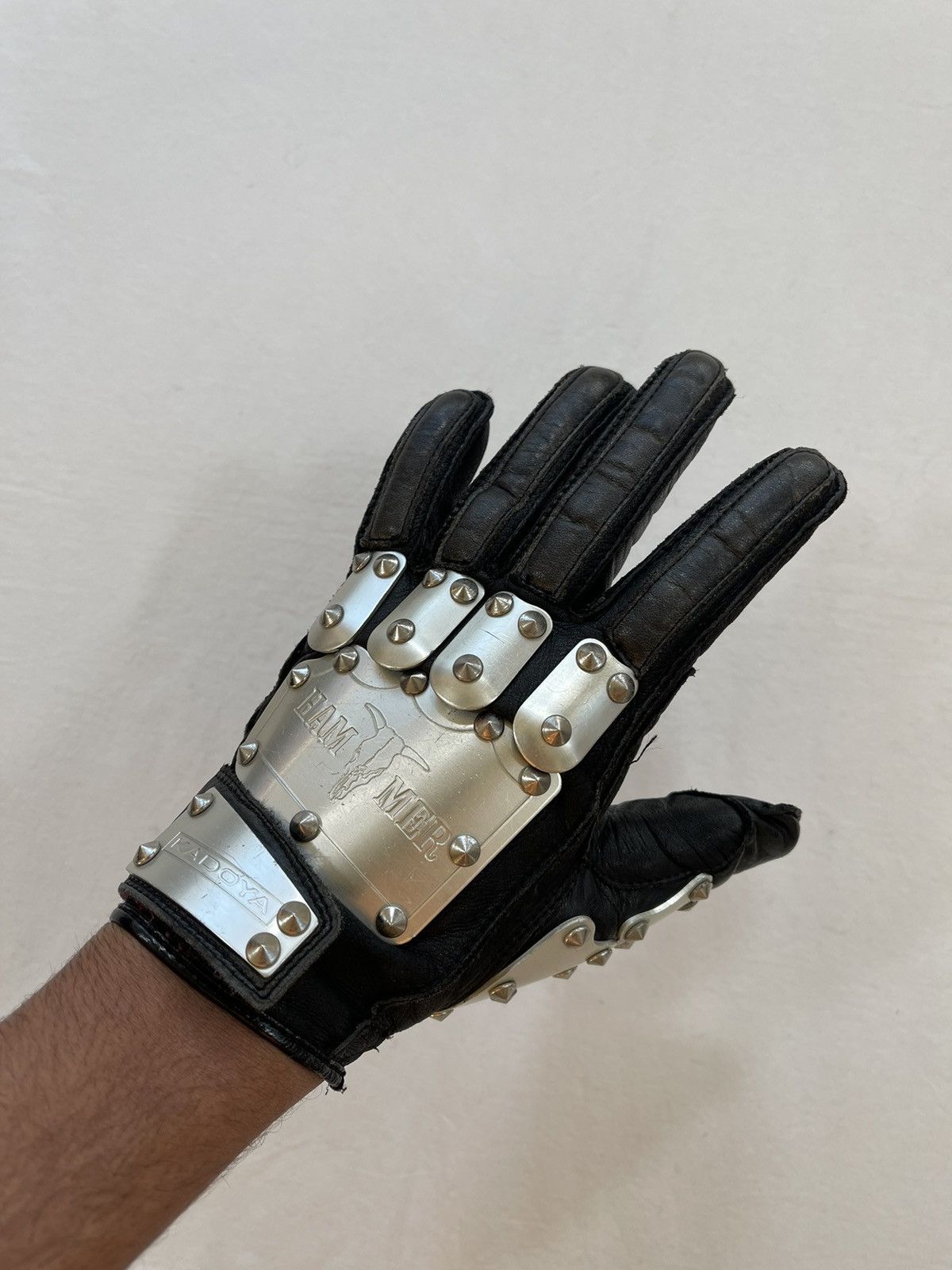 Pre-owned Kadoya Hammer Spike Studded Armor Leather Gloves In Black/silver