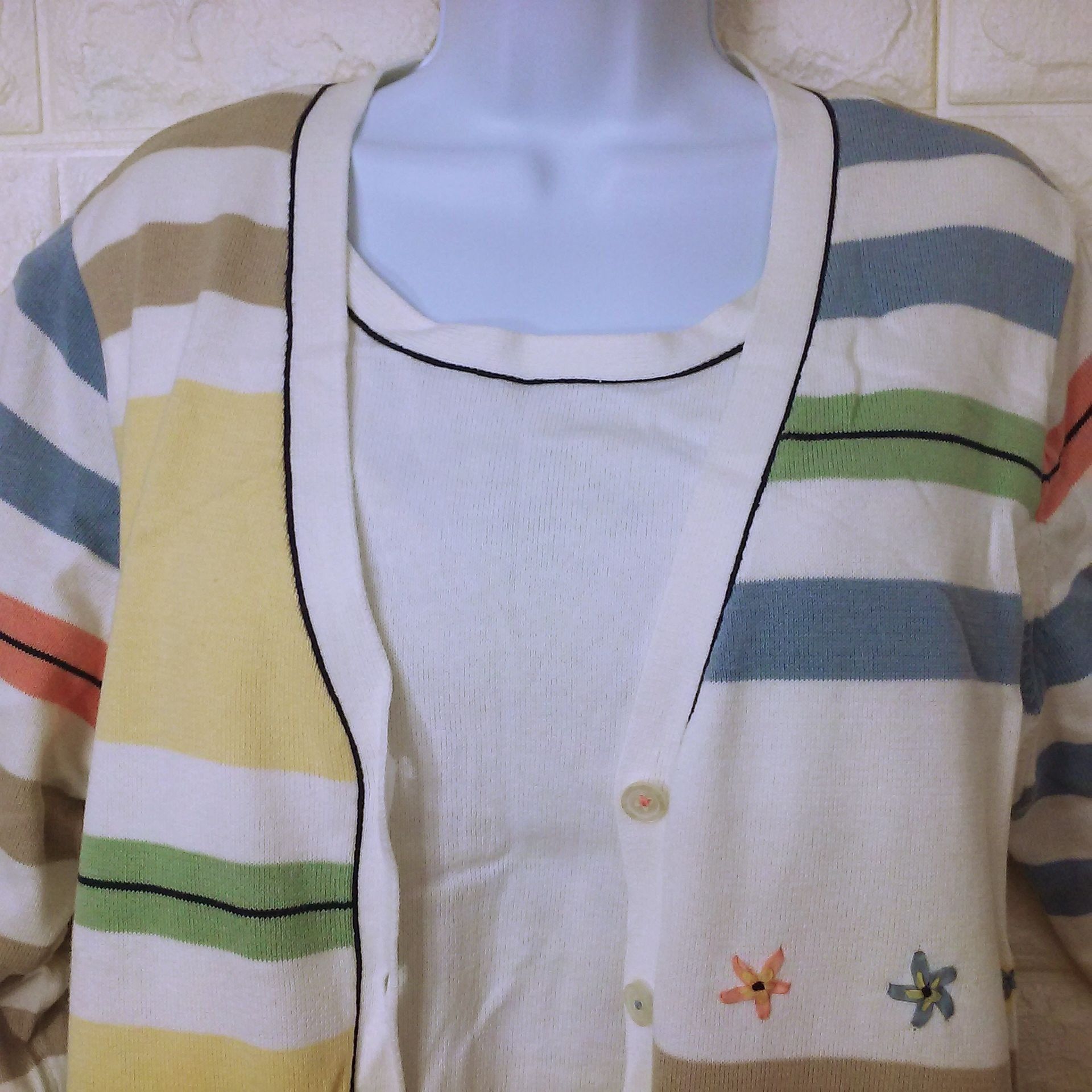 Vintage 90s Koret Knit Cardigan Top Novelty Sweater Striped Classic Size L / US 10 / IT 46 - 6 Thumbnail