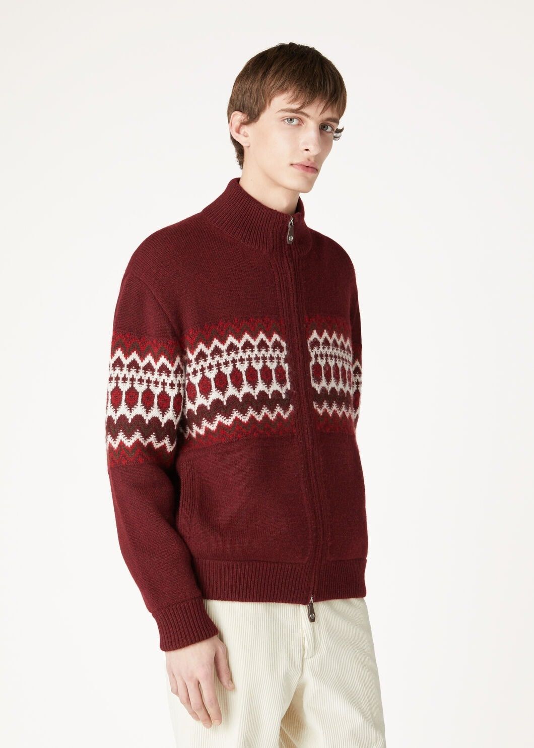 Loro Piana o1w1db10725 FAO6312 Alpe Pile Bomber Sweater in Dark Red Size US XL / EU 56 / 4 - 4 Thumbnail