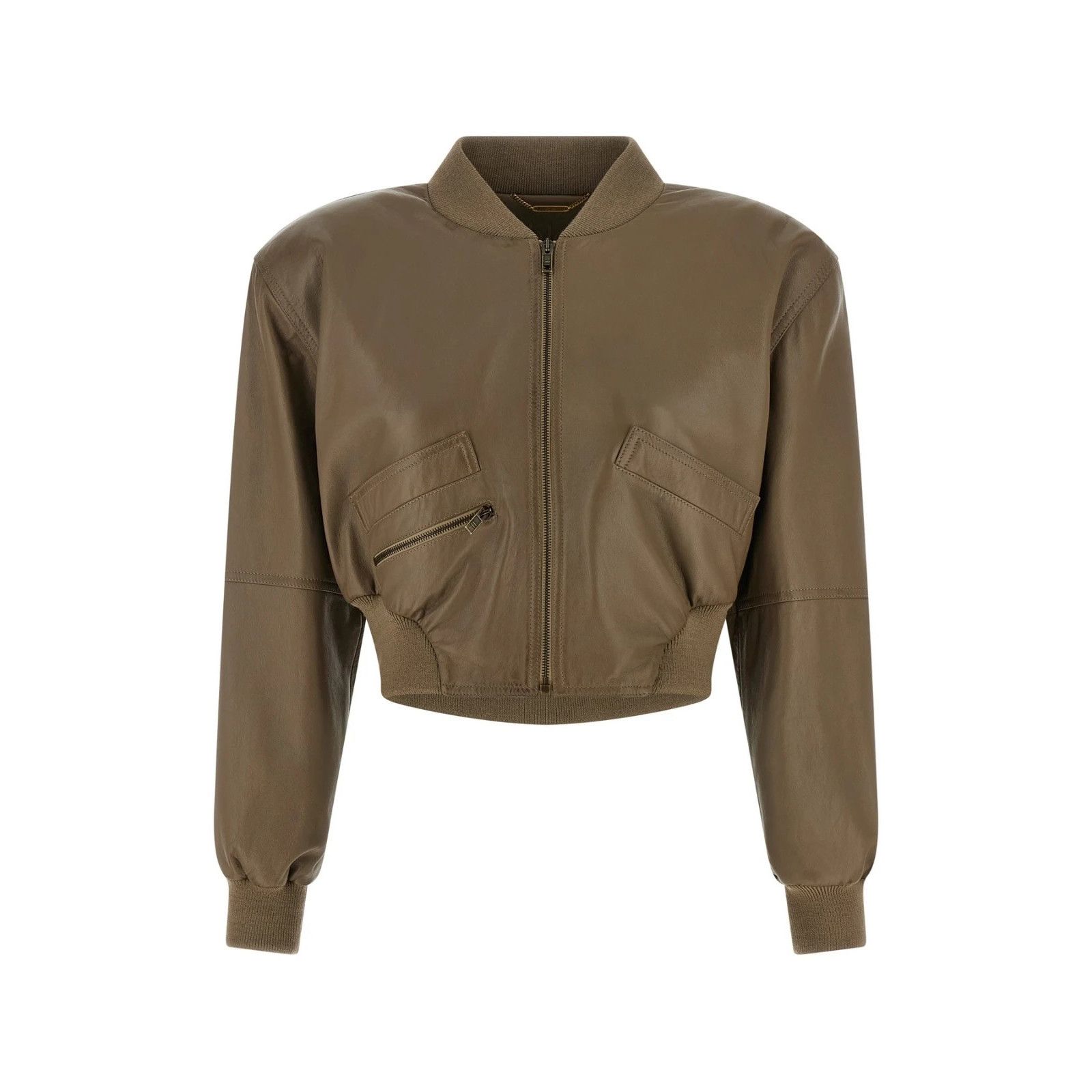 Chloe CHLOE Cropped Brown Bomber Leather Jacket New & Authentic (W Size M / US 6-8 / IT 42-44 - 1 Thumbnail