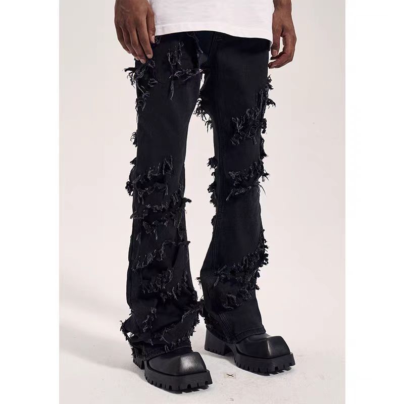 Designer × Japanese Brand × Jean Vintage Street Hip Hop Raw Edge Design Micro Flare Jeans Size US 36 / EU 52 - 3 Thumbnail