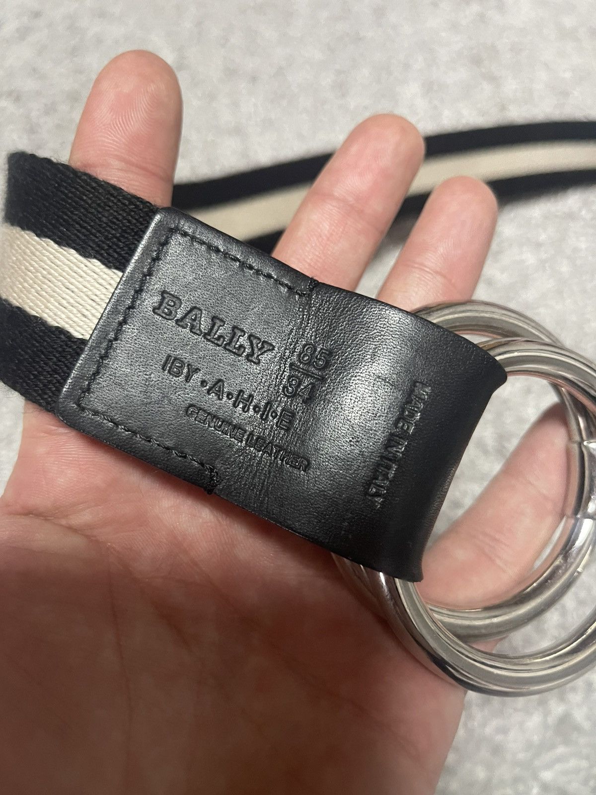 Bally Bally Luxury Size 34 Black White Fabric Double Ring Belt Size 34 - 2 Thumbnail