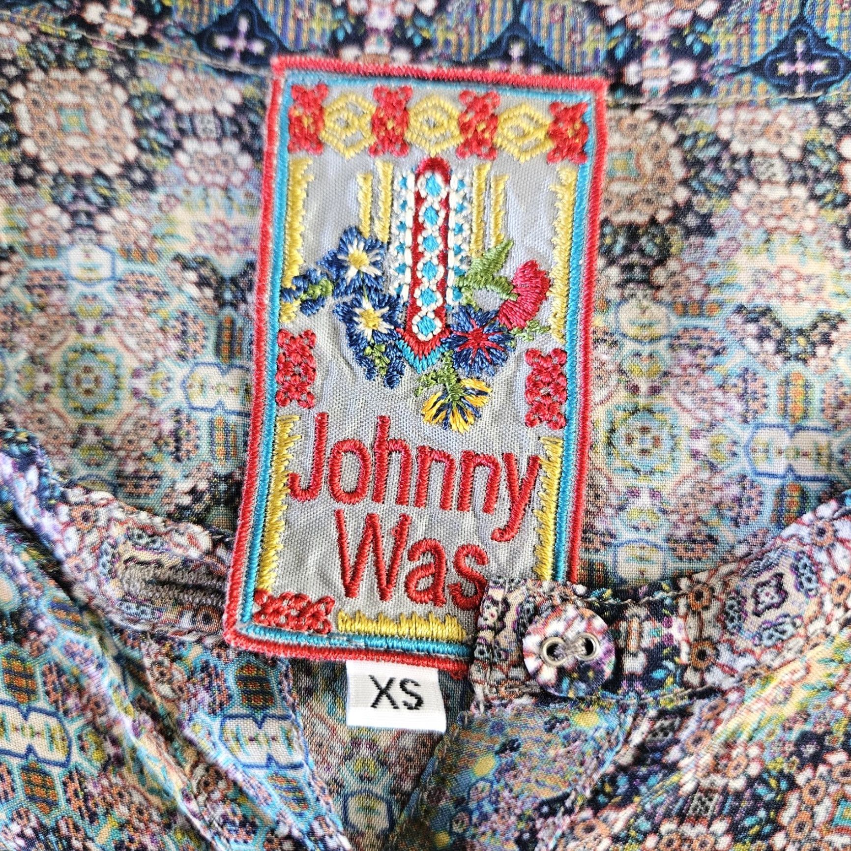 Johnny Was VINTAGE Johnny Was Womens Tunic XS Red Blue Floral Long Sleeve Cupra Rayon Blouse Womens XS Floral 90s Size XS / US 0-2 / IT 36-38 - 5 Thumbnail