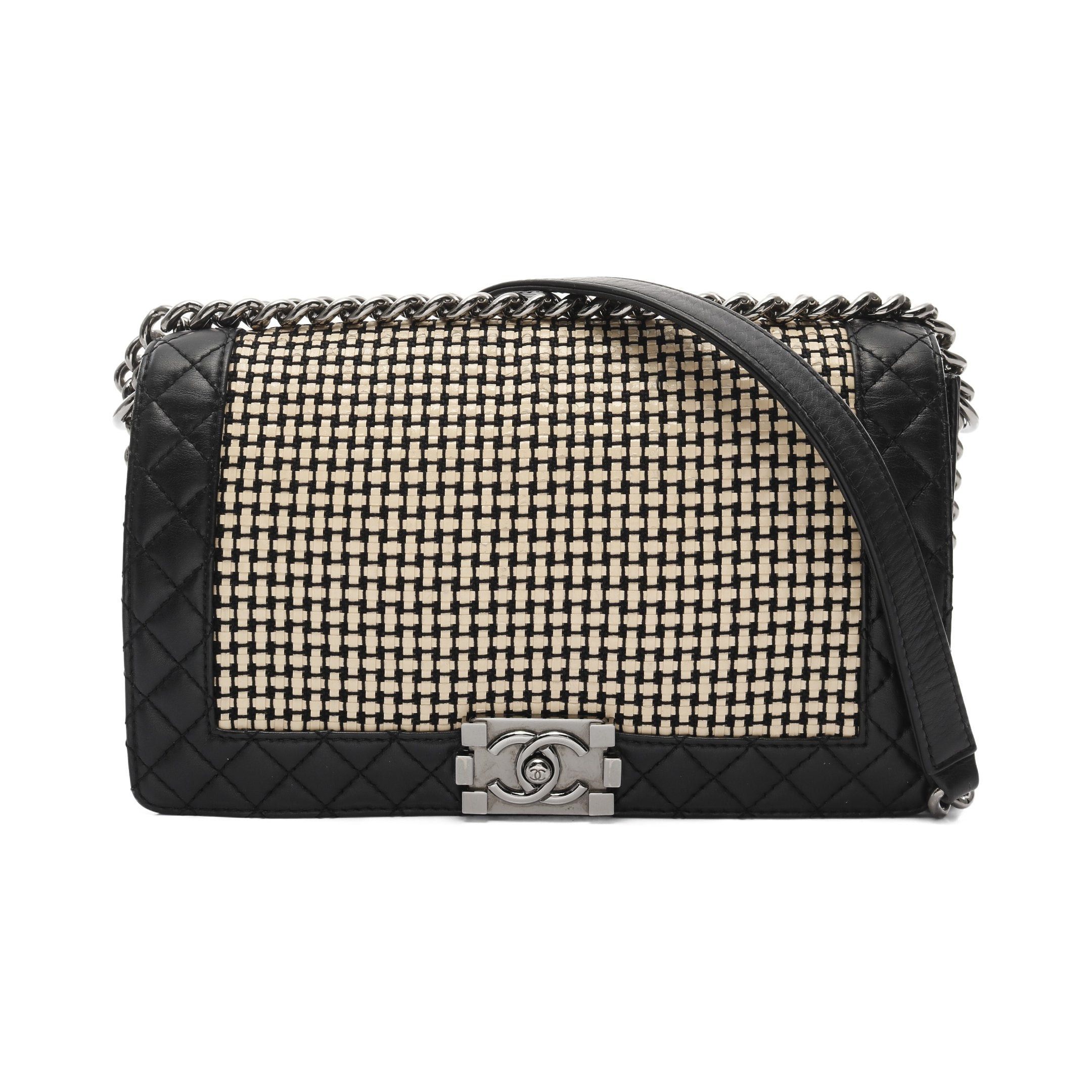 Chanel Chanel Boy Chanel Chain Shoulder Bag Lambskin Black Beige Silver Hardware Size ONE SIZE - 1 Thumbnail