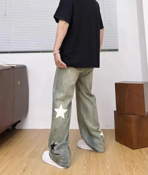 VIBE Street Star Embroidered Drape Distressed Jeans Size US 30 / EU 46 - 5 Thumbnail