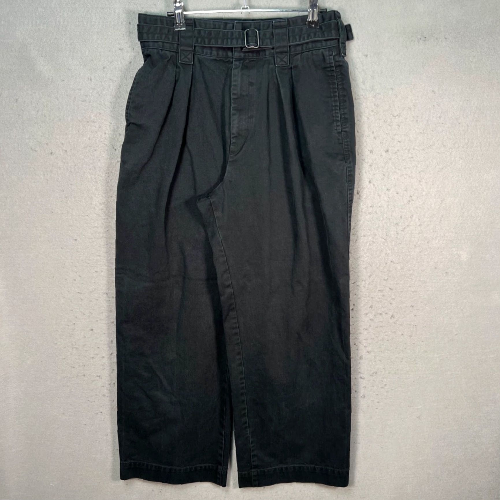 Uniqlo UNIQLO U Womens Size 8 Black High-Waisted Wide-Leg Cotton Pants With Belt Size 30" / US 8 / IT 44 - 2 Thumbnail