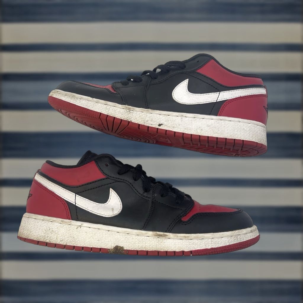 Jordan Brand Air Jordan Low GS 1 Retro Bred Toe Shoe 5.5Y Women US 7 Black White Gym Red Leather 2021 Sneakers Mens/ Womens Size US 5.5 / IT 35.5 - 1 Thumbnail