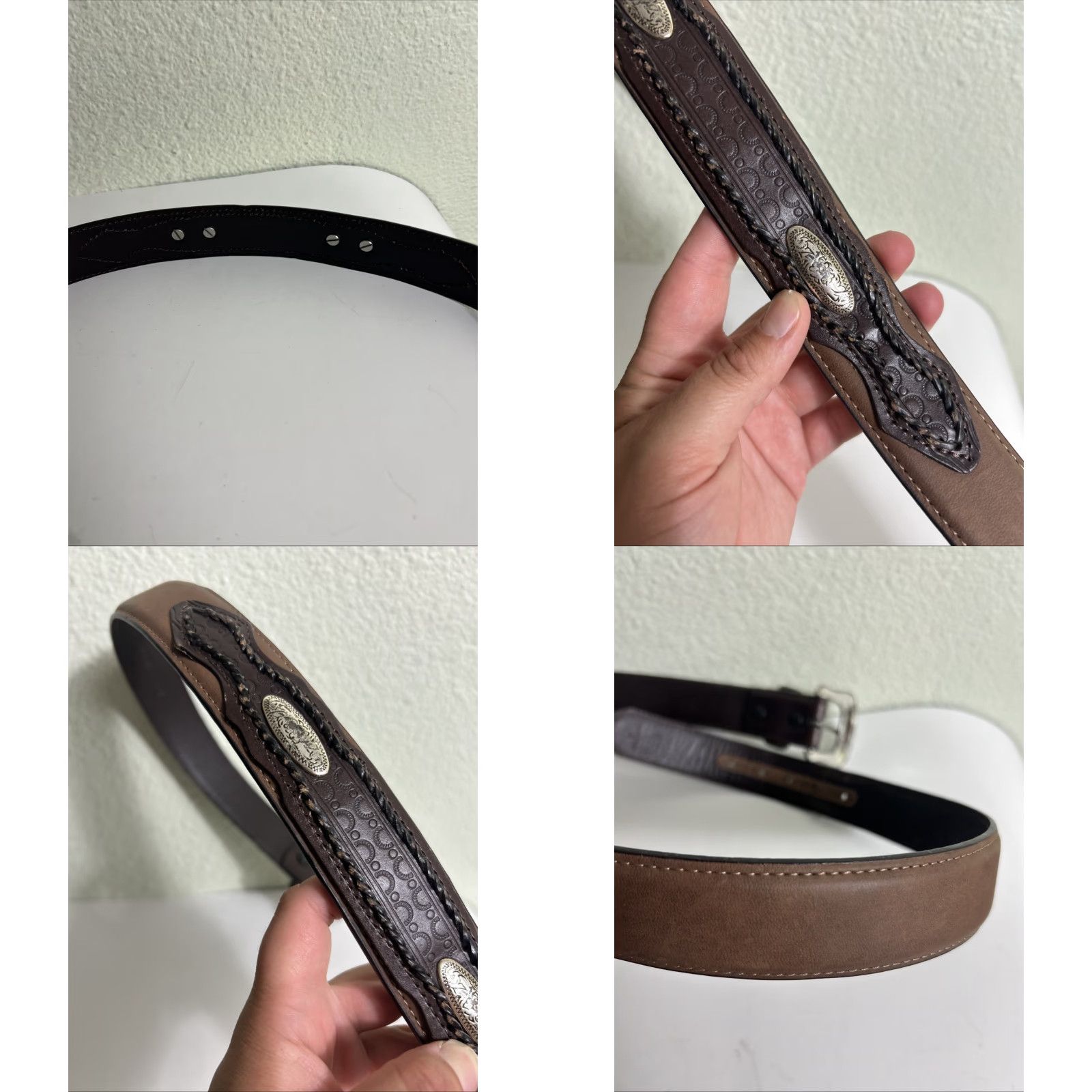Vintage Unbranded Western Belt Men Leather Brown Size 42 Embossed Braided Style Belt, 42, Mens, Brown Leather Western Belt Size 42 - 9 Thumbnail