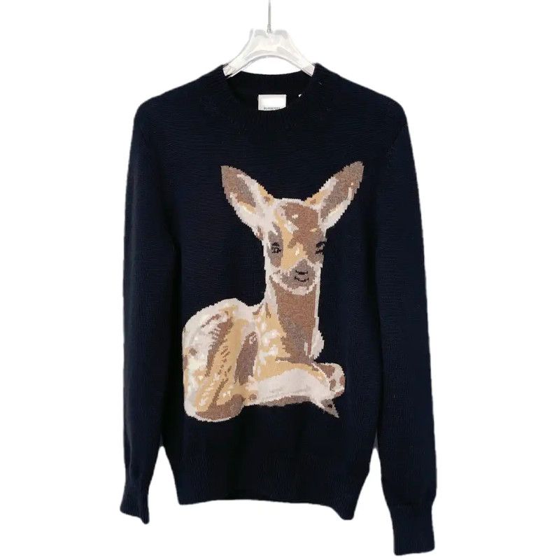 Burberry Black Wool Sweater with Deer Print