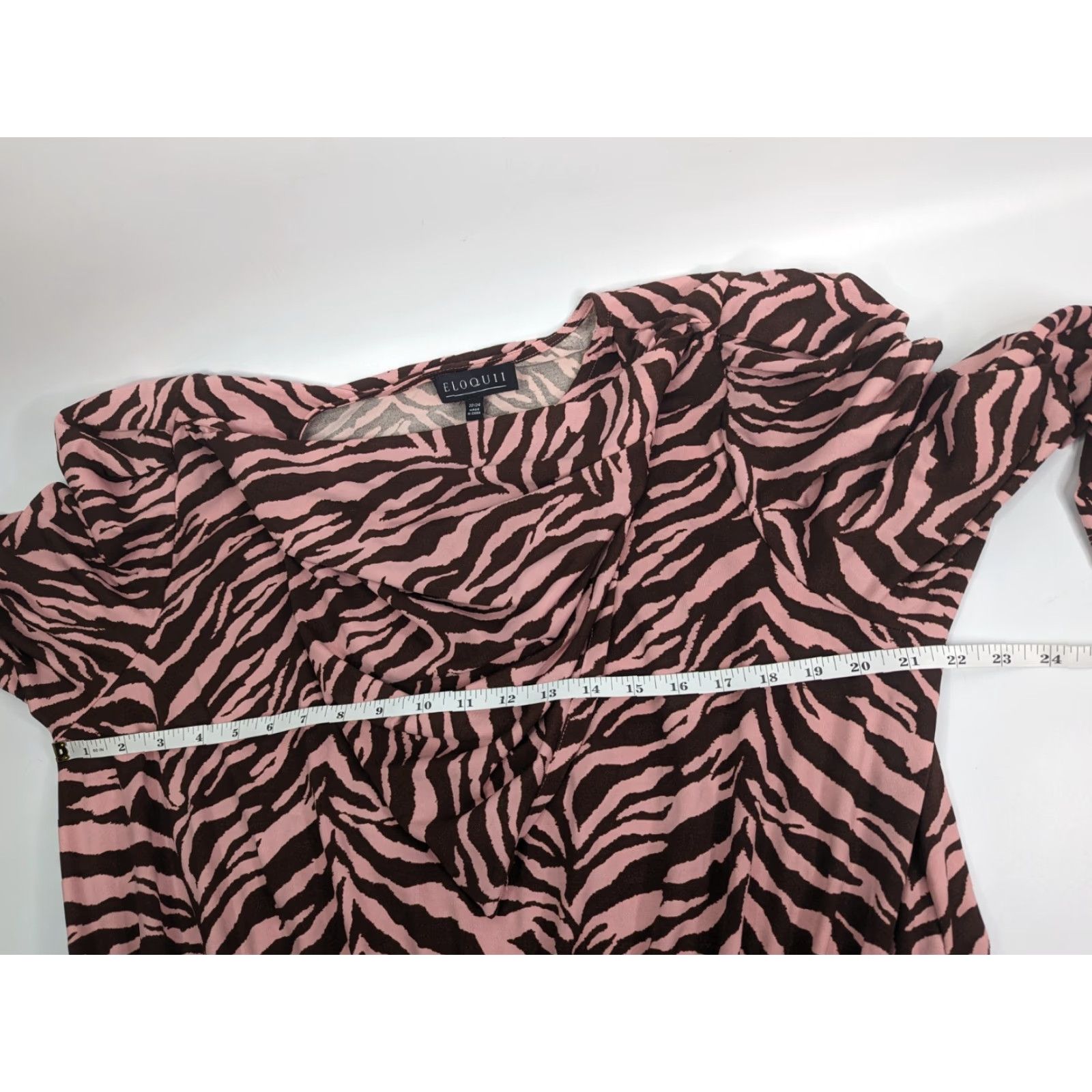 Vintage Eloquii Women’s Plus Size 22/24 Pink Brown Animal Print Scarf Neck Dress NWT Size 3XL / US 20-22 - 7 Thumbnail