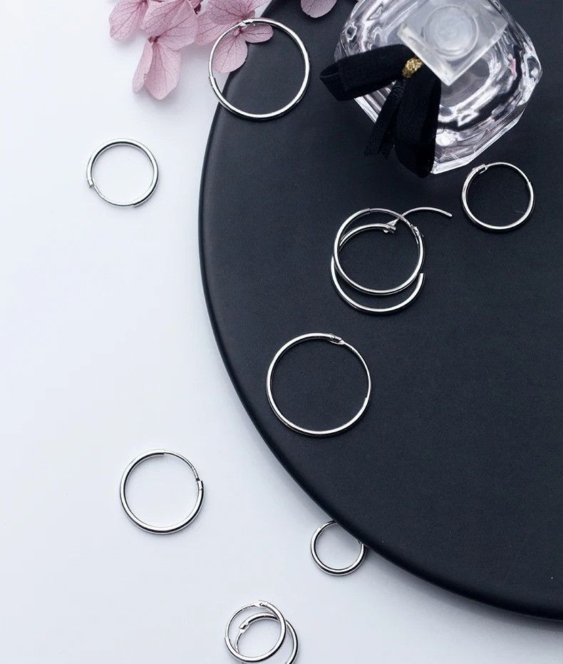 Jewelry 925 Sterling Silver Hoop Earring Round Circle Loop Gifts Size ONE SIZE - 4 Thumbnail
