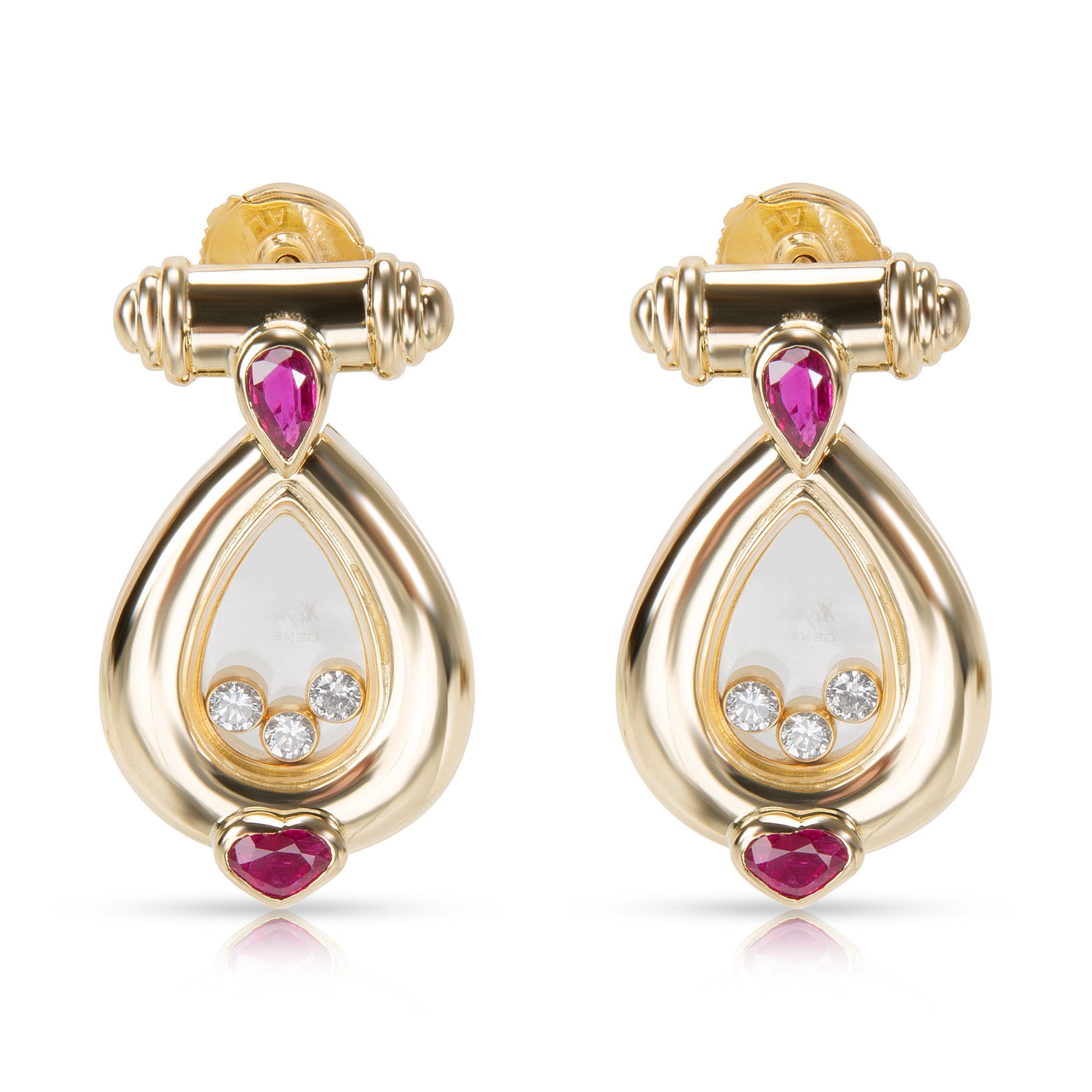 image of Chopard Vintage Happy Diamonds & Rubies Earrings In 18K Yellow Gold, Women's