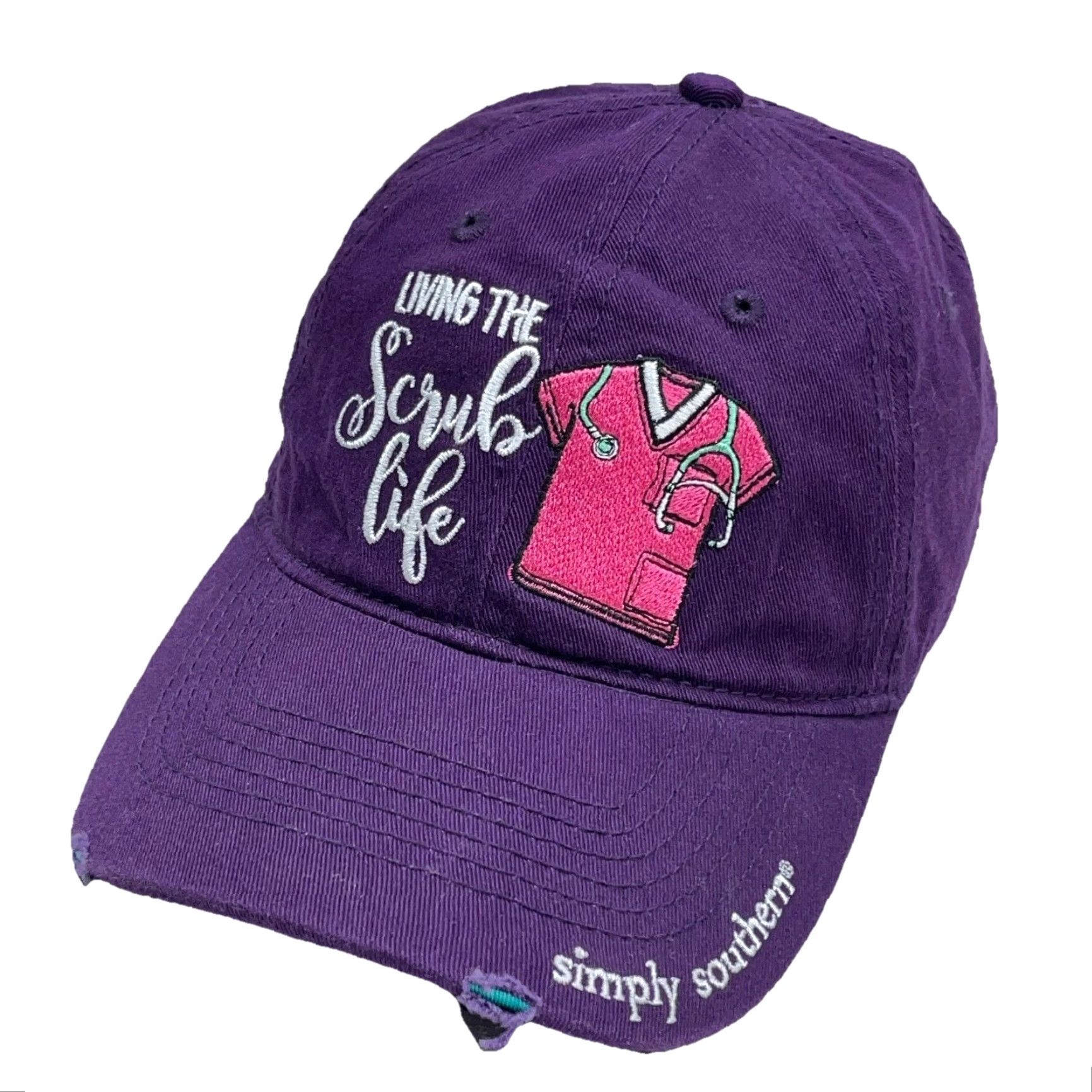 Pinko Simply Southern Hat Purple Pink Adjustable Twill Baseball Cap Womens Scrub Life Nurse Doctor RN Embroidered Heart Love Modern Classic Casual Travel Size ONE SIZE - 3 Thumbnail