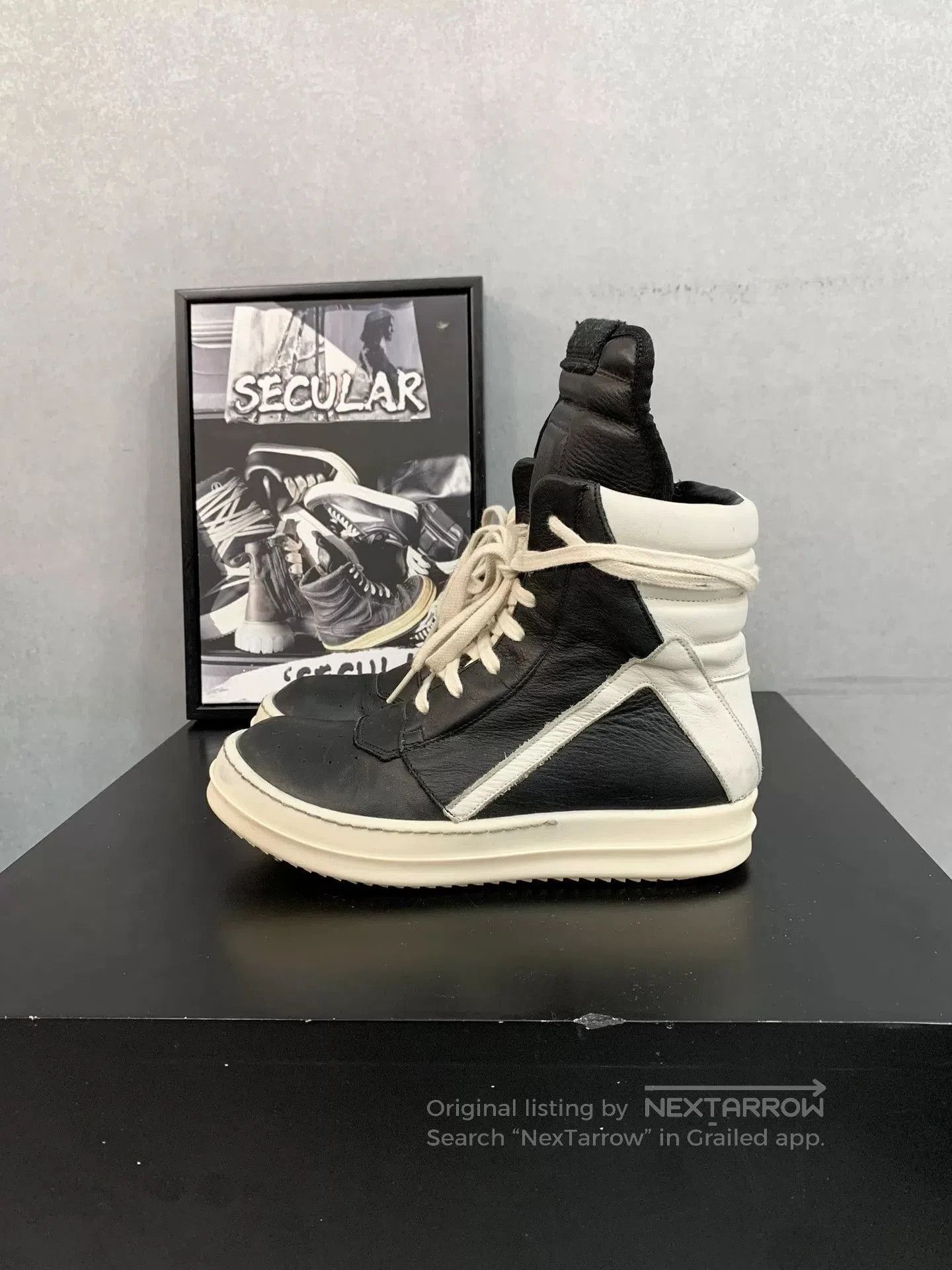 Rick Owens rick owens geobasket black and white sneakers. Size US 5 / IT 35 - 1 Thumbnail