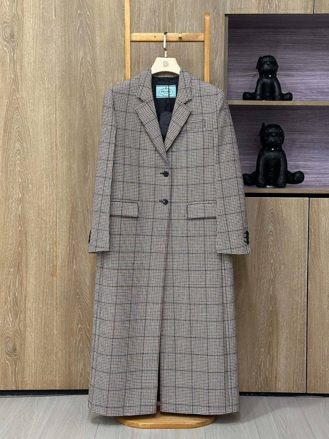Prada Prada Houndstooth Lapel Wool Coat Size US XXS / EU 40 - 1 Thumbnail