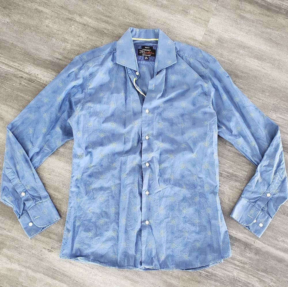 Designer Blue Detailed LPC Dressy Button Down Size 38R - 1 Thumbnail