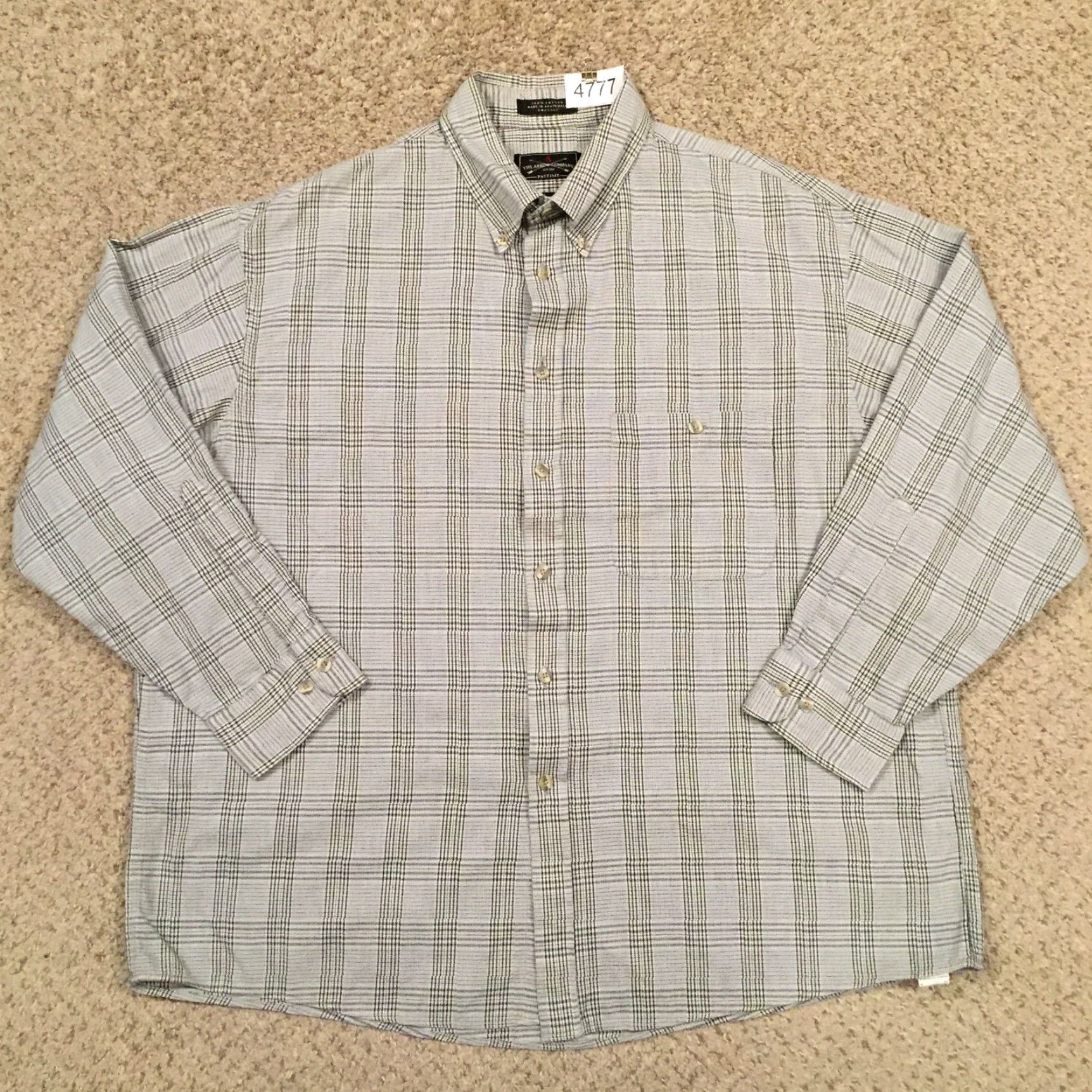 Arrow Arrow Shirt Mens 17 Gray Plaid Long Sleeve Button Up Size US XL / EU 56 / 4 - 2 Thumbnail