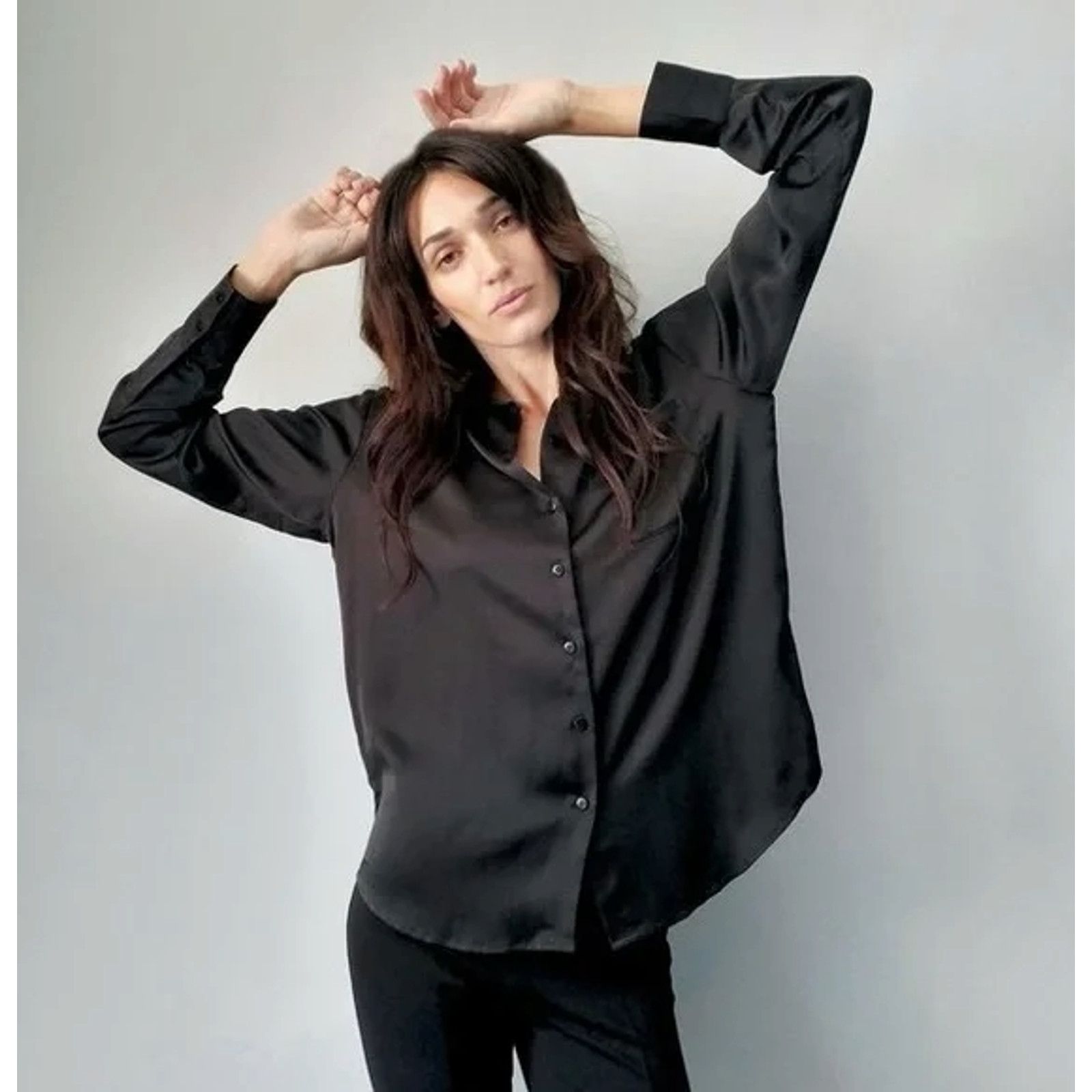 REVOLVE LBLC The Label Smith Button Up Black Satin Shirt - Sz S Size S / US 4 / IT 40 - 1 Thumbnail