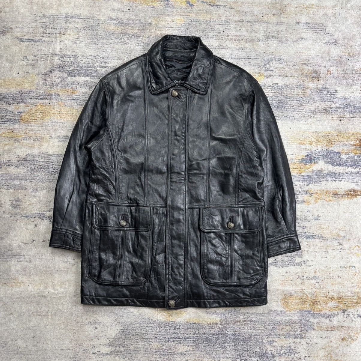 Yves Saint Laurent Vintage 90s Yves saint laurent embossed logo leather jacket Size US M / EU 48-50 / 2 - 1 Thumbnail
