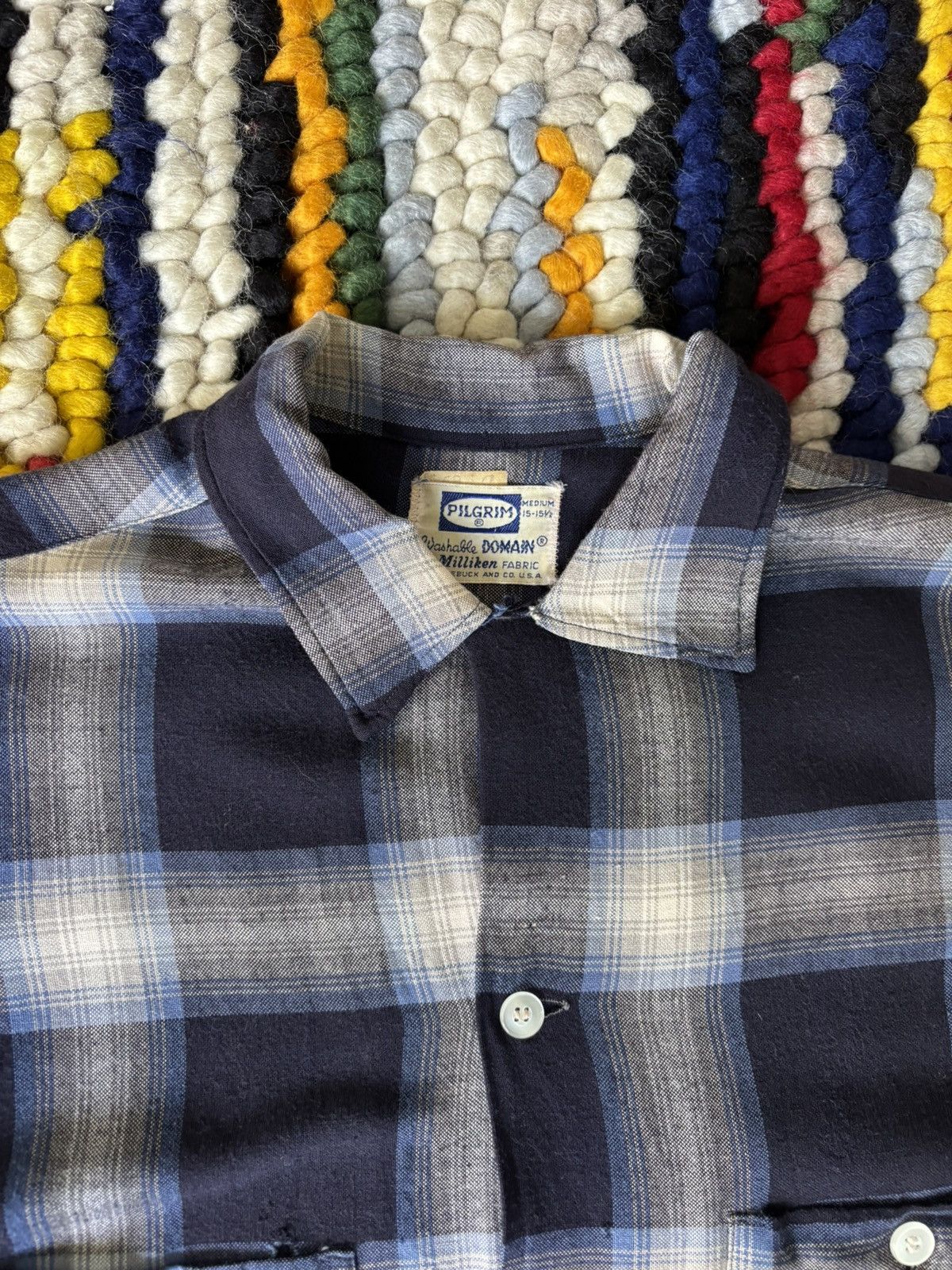 Vintage 1950s Shadow Box Pilgrim Button Up Loop Collar Blue Size US M / EU 48-50 / 2 - 5 Thumbnail