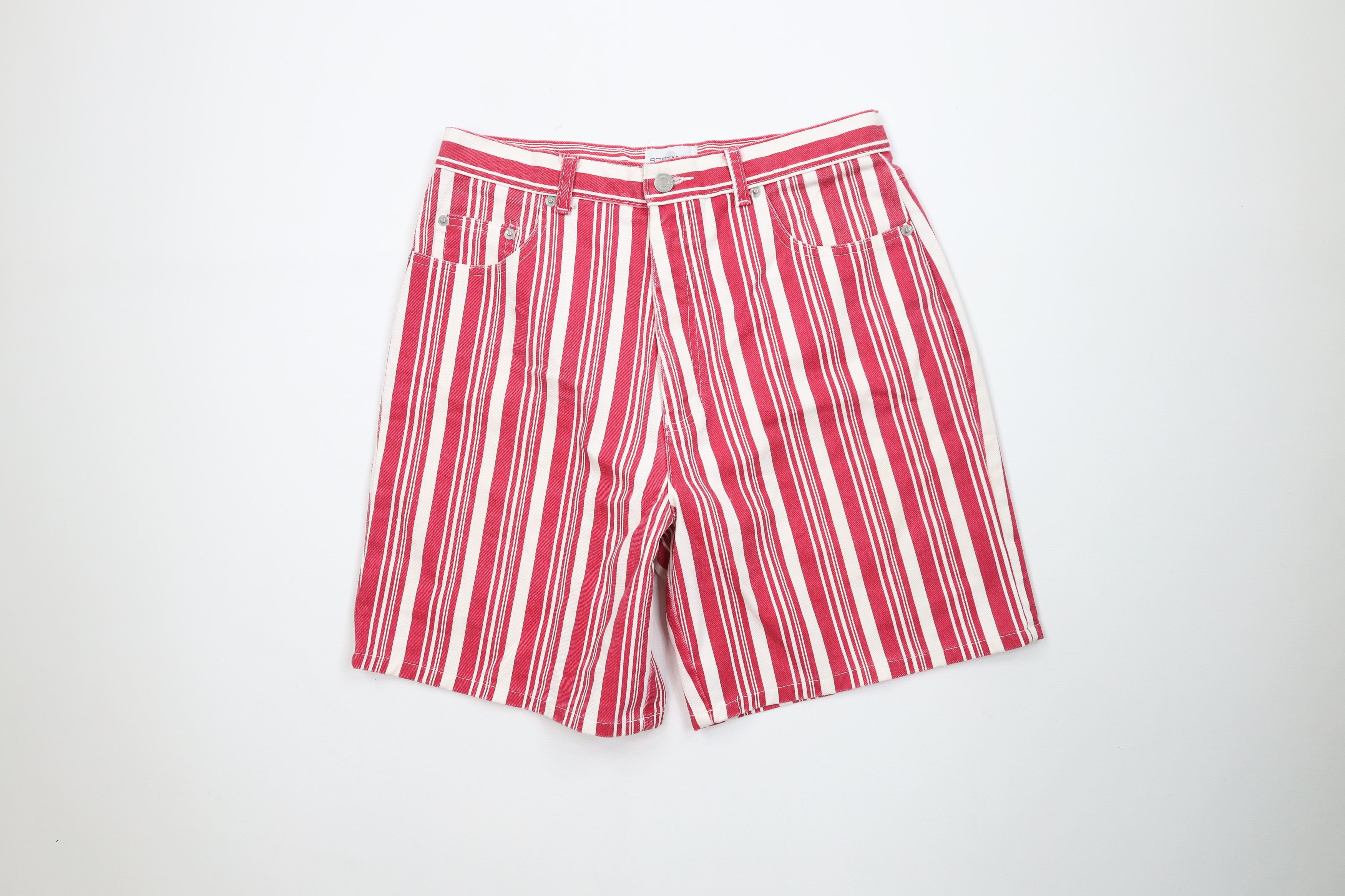 Vintage Vintage 90s Streetwear Candy Cane Striped Denim Jean Shorts Size 34" / US 12 / IT 48 - 1 Thumbnail