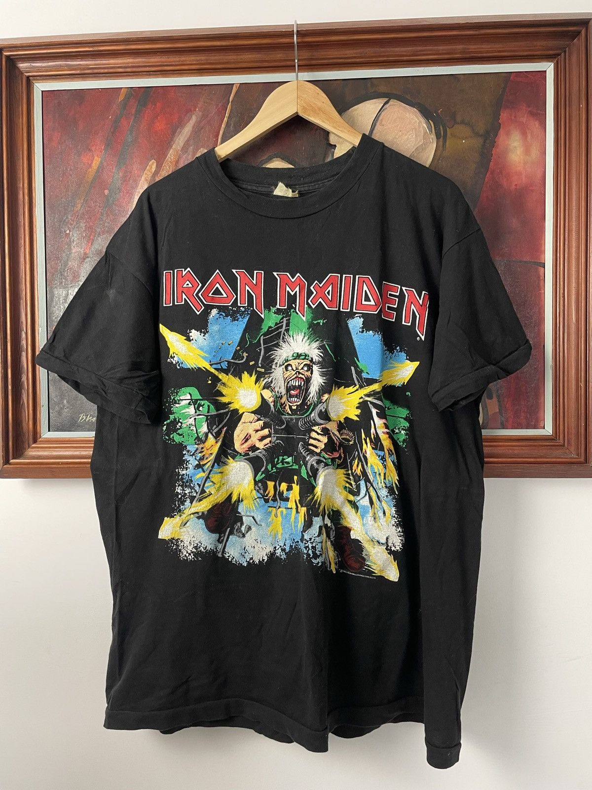 Vintage Iron Maiden ‘Shoot That Fukker’ 1990 Og Vintage Band Tee Size US XL / EU 56 / 4 - 1 Thumbnail