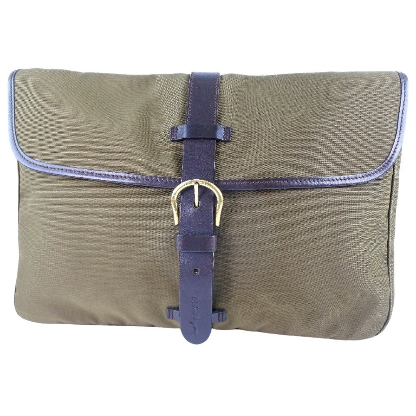 Salvatore Ferragamo Brown Canvas Clutch