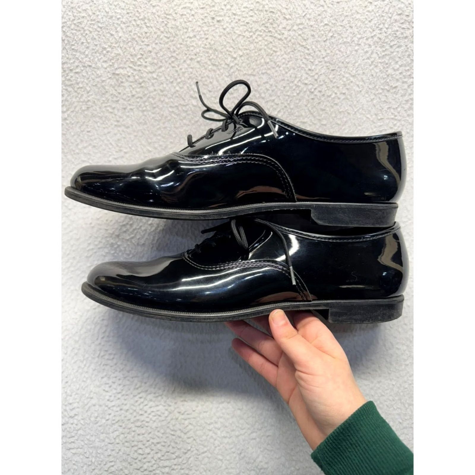 Vintage Mens Black Patent Leather Dress Shoes Oxford Mens 10 1/2 Black Leather Formal Secret? Size US 10 / EU 43 - 4 Thumbnail