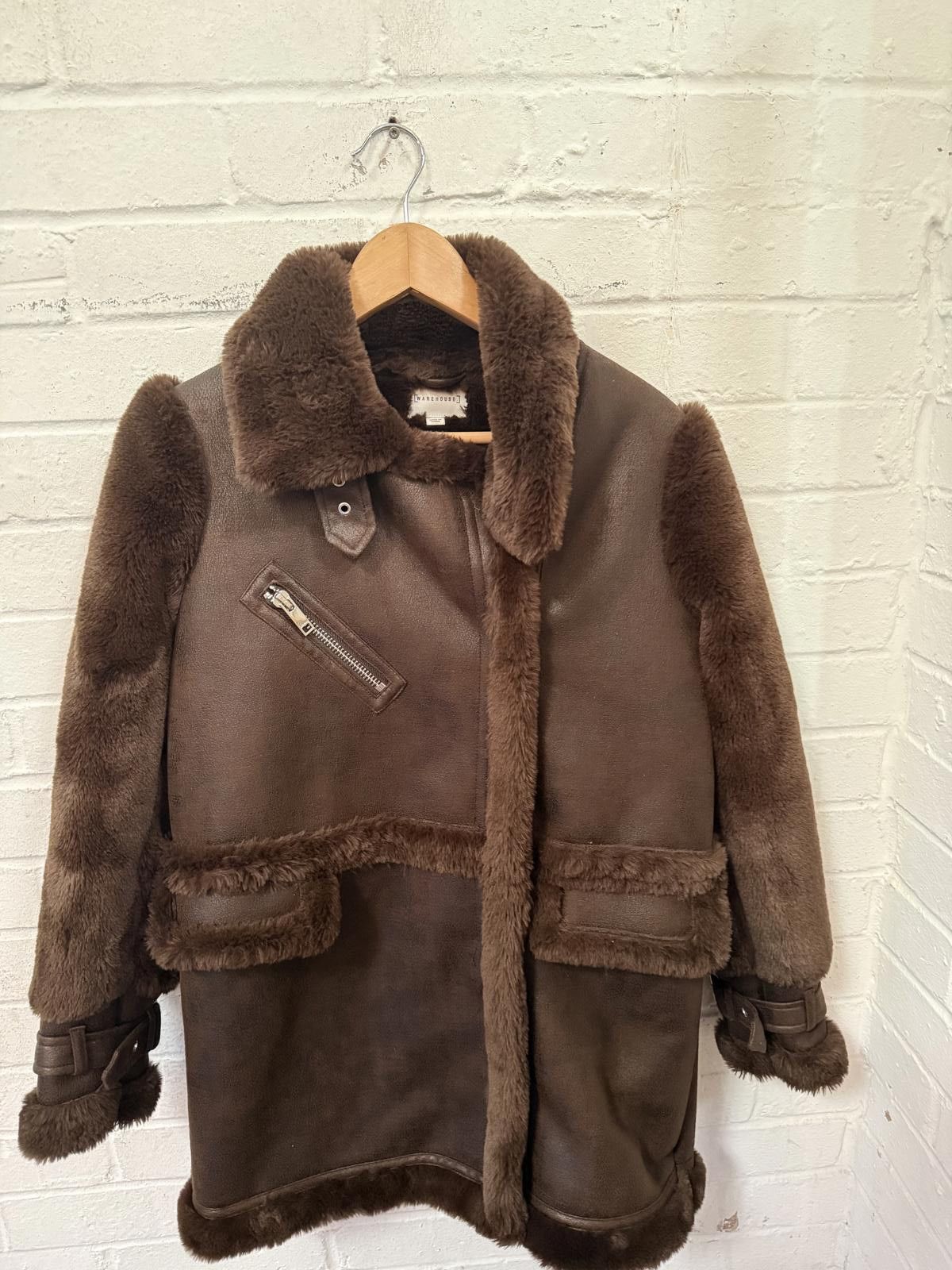 Unknown London Brown Faux Fur Lined Coat Size ONE SIZE - 1 Thumbnail