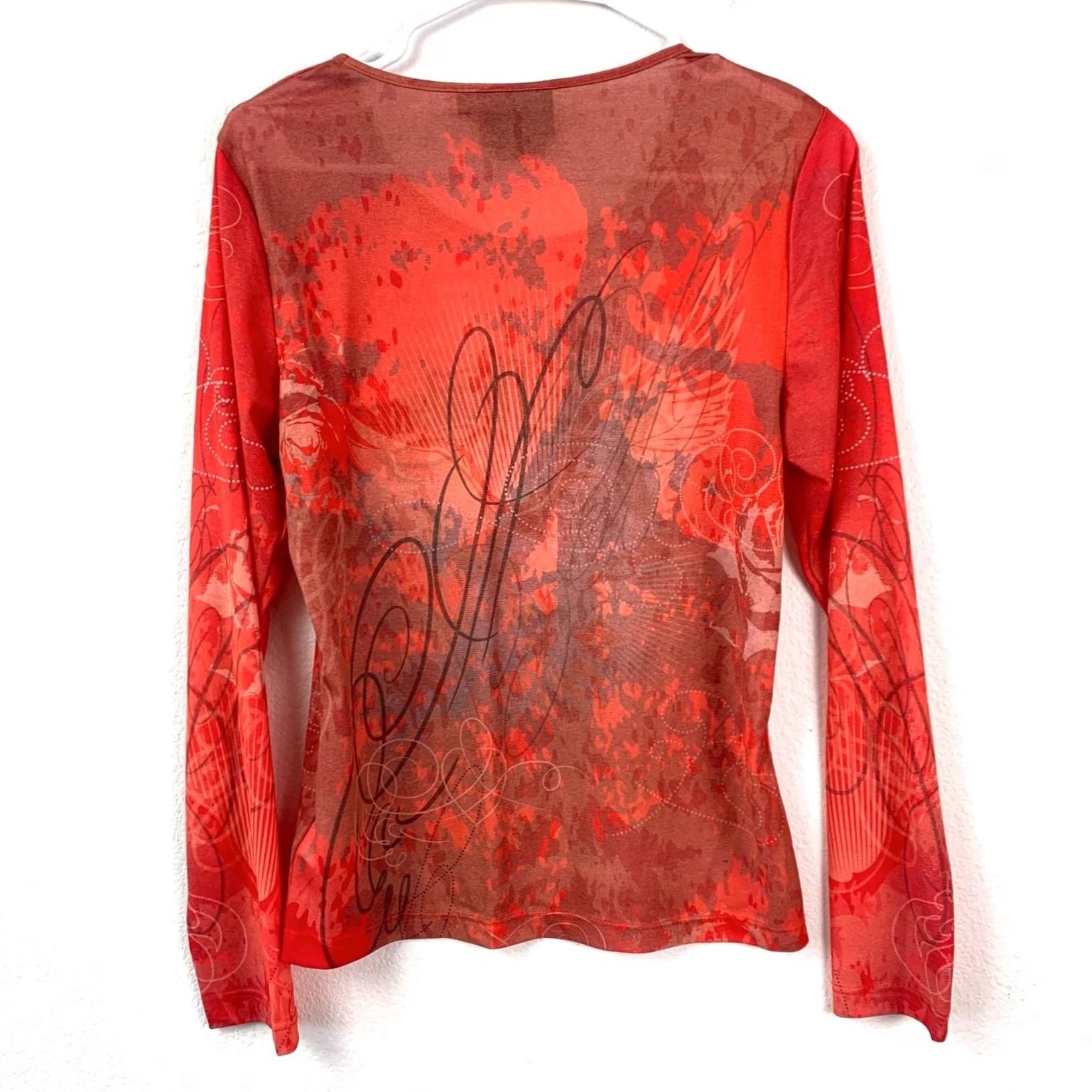 Harley Davidson VINTAGE Harley-Davidson Women's Long Sleeve Top M Red Rhinestone Grunge Biker Size M / US 6-8 / IT 42-44 - 7 Thumbnail