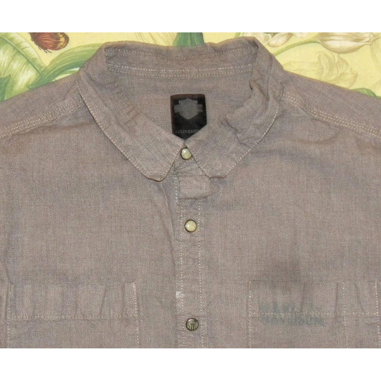 Harley Davidson HARLEY-DAVIDSON Shirt Long Sleeve Pearl Snap 2XL Adult Light Brown Mens Size US XXL / EU 58 / 5 - 2 Thumbnail