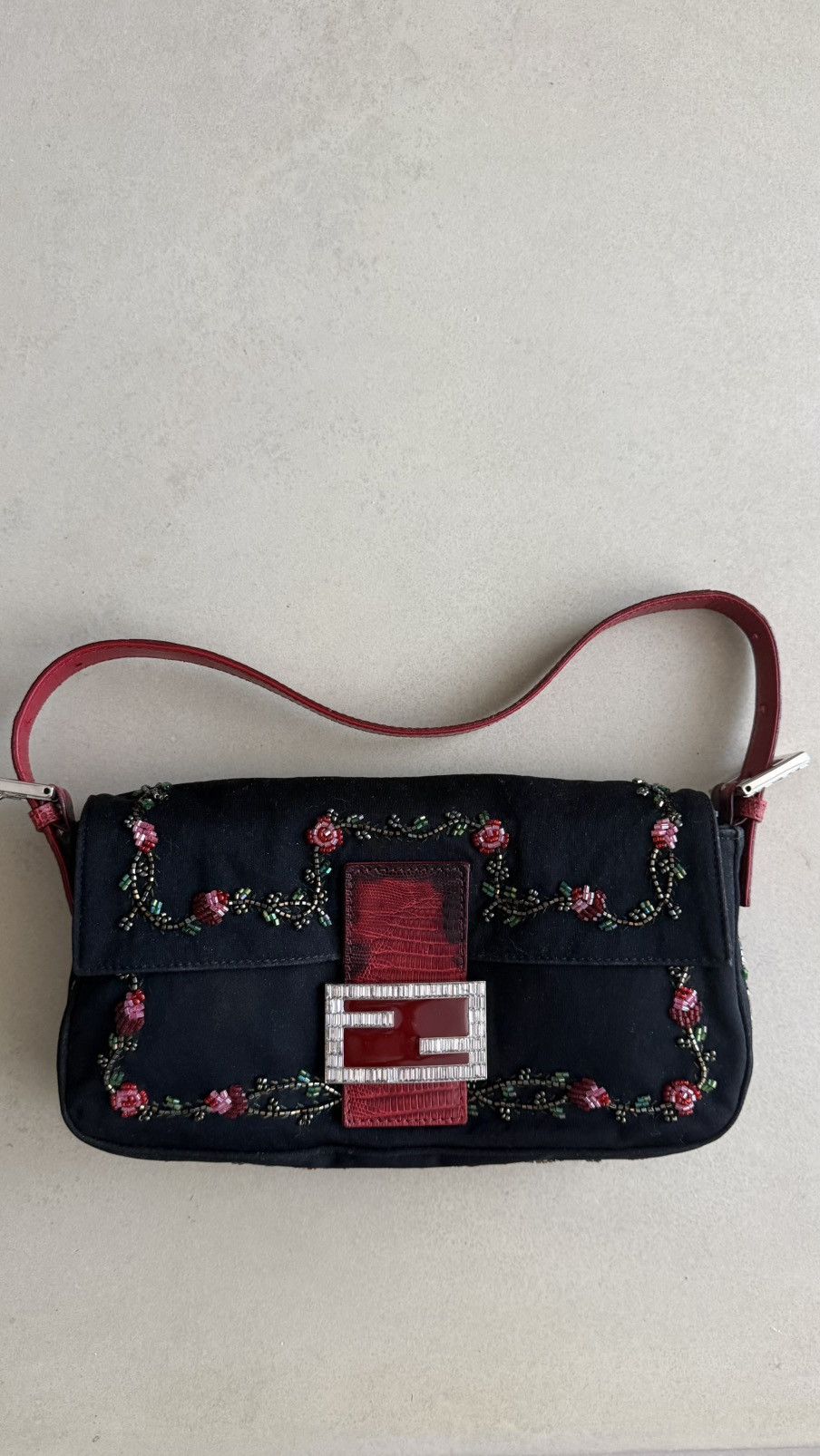 Fendi Fendi Neoprene Lizard Beaded Crystal Baguette Size ONE SIZE - 1 Thumbnail