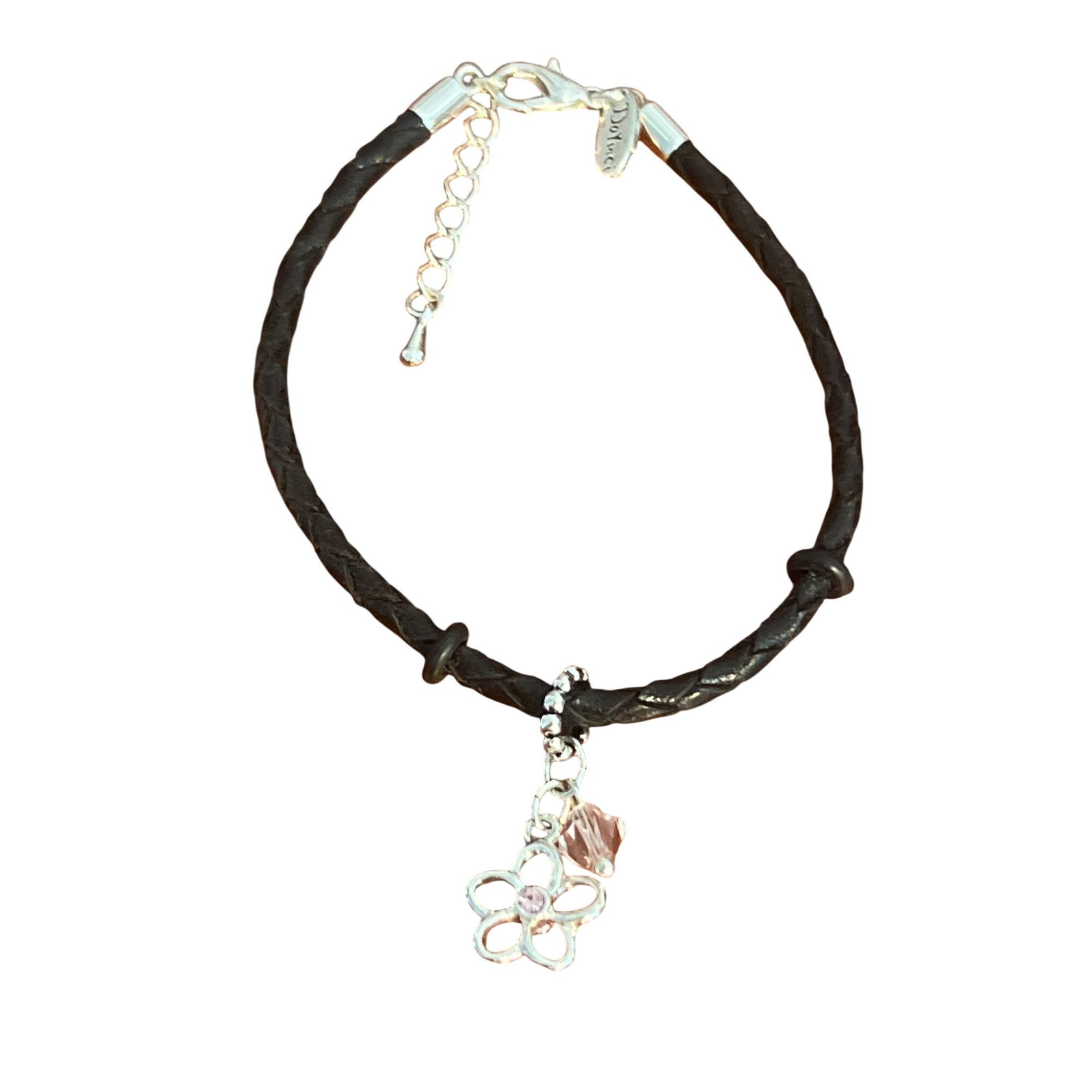 Other Davinci Black Braided Leather Bracelet Silver Plated Flower Size ONE SIZE - 3 Thumbnail