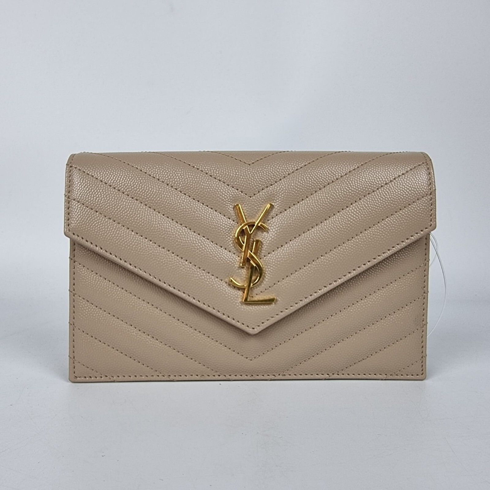 Saint Laurent Paris SAINT LAURENT Cassandre Envelope Dark Beige Grained Leather Size ONE SIZE - 1 Thumbnail